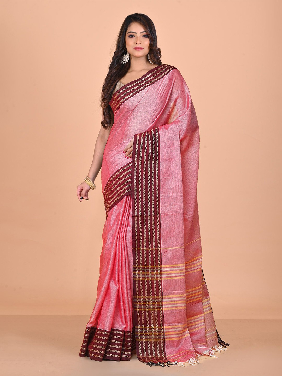 

Unnati Silks Zari Handloom Narayan Peth Saree, Pink