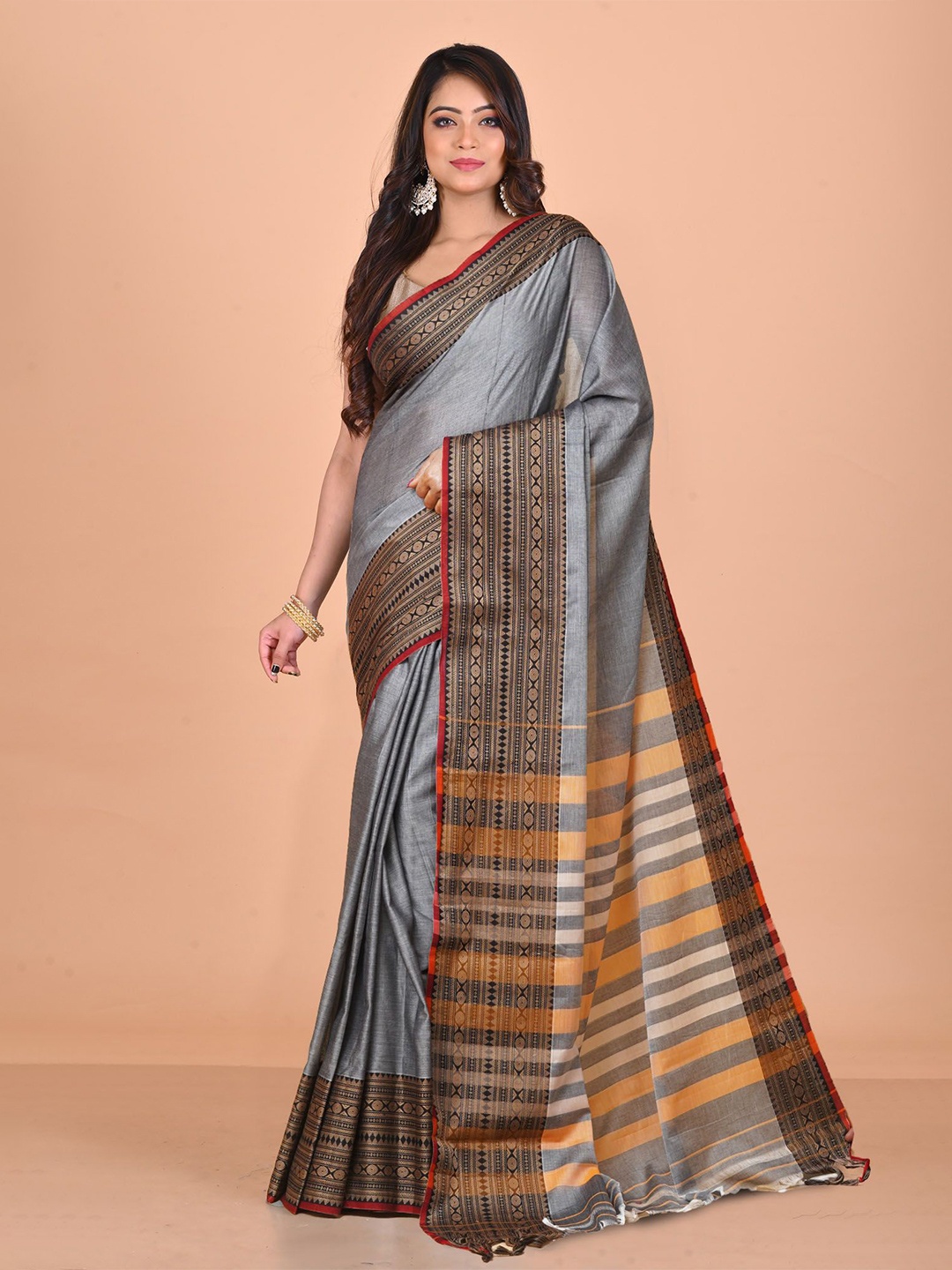 

Unnati Silks Zari Handloom Narayan Peth Saree, Grey