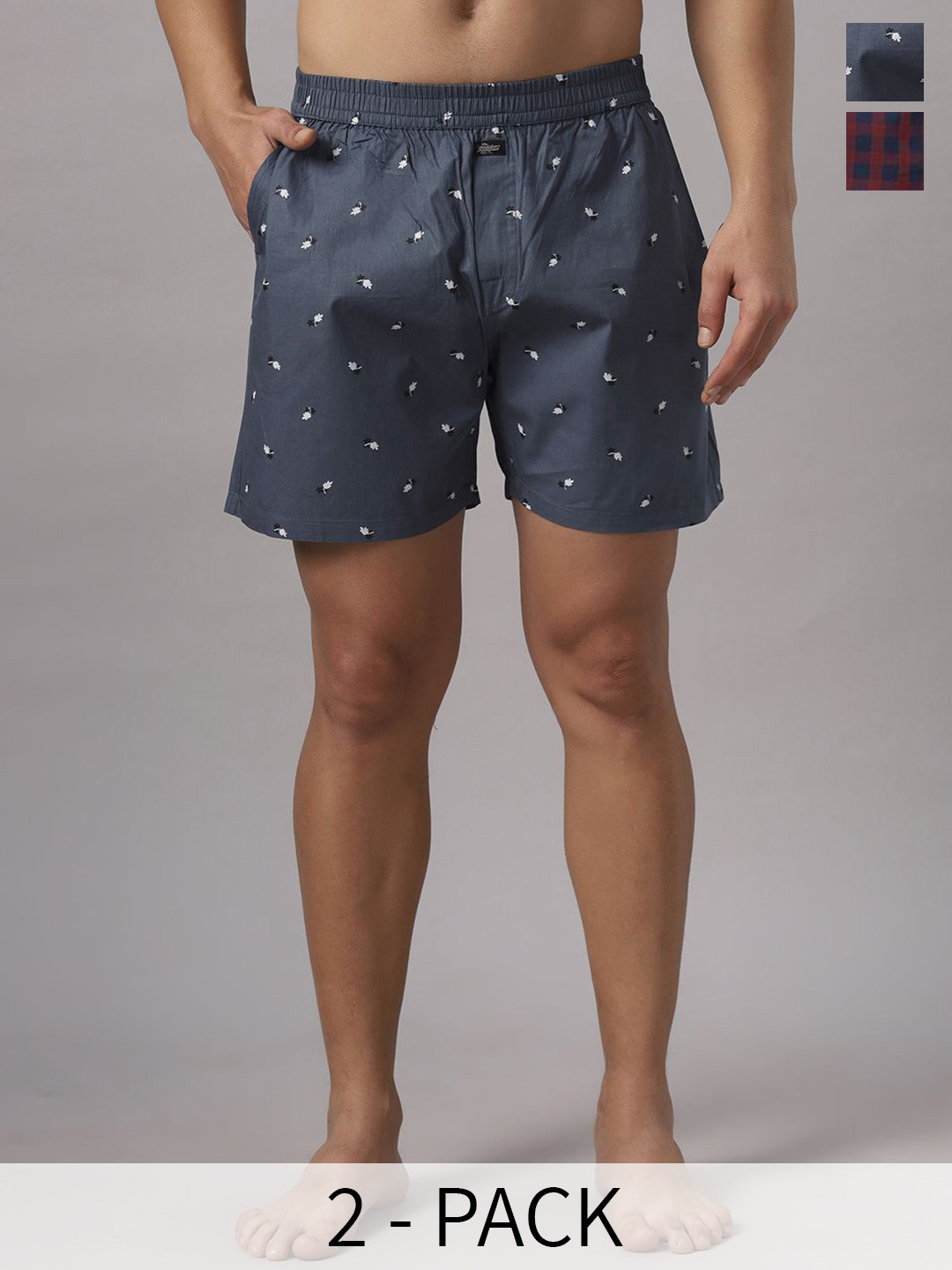 

The Roadster Lifestyle Co Pack Of 2 Printed Pure Cotton Boxers RD-H-145, Grey