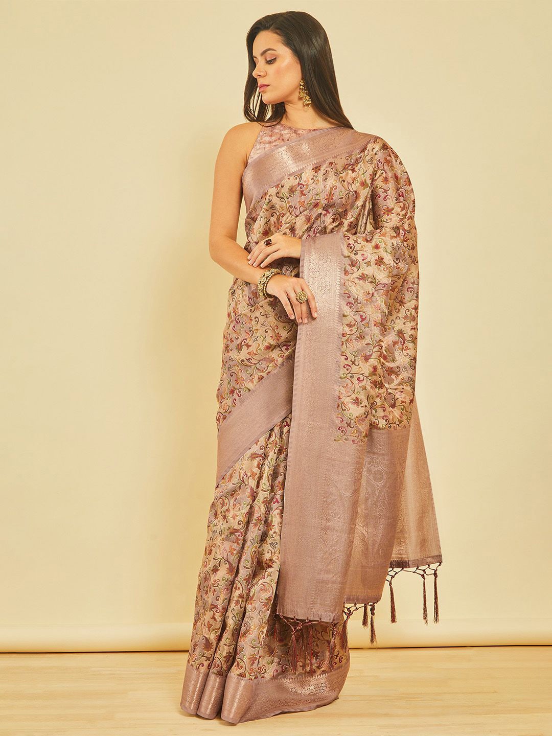 

Soch Ethnic Motifs Zari Chanderi Saree, Lavender