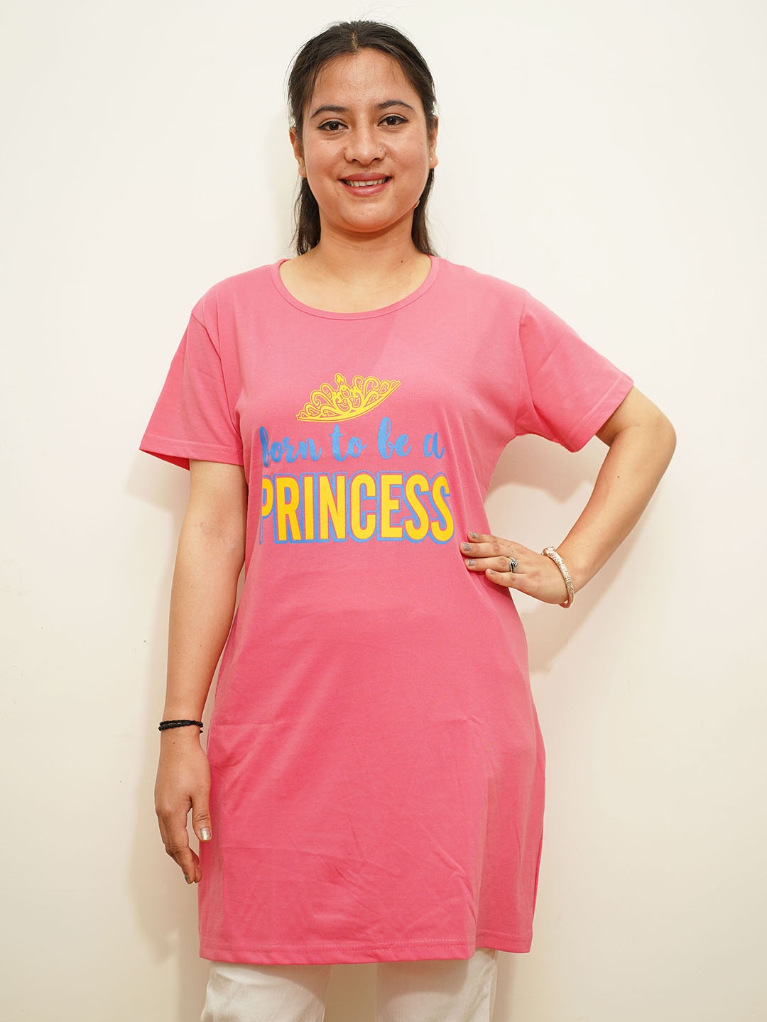 APELLA Plus Size Printed Longline Cotton T-shirt, Pink