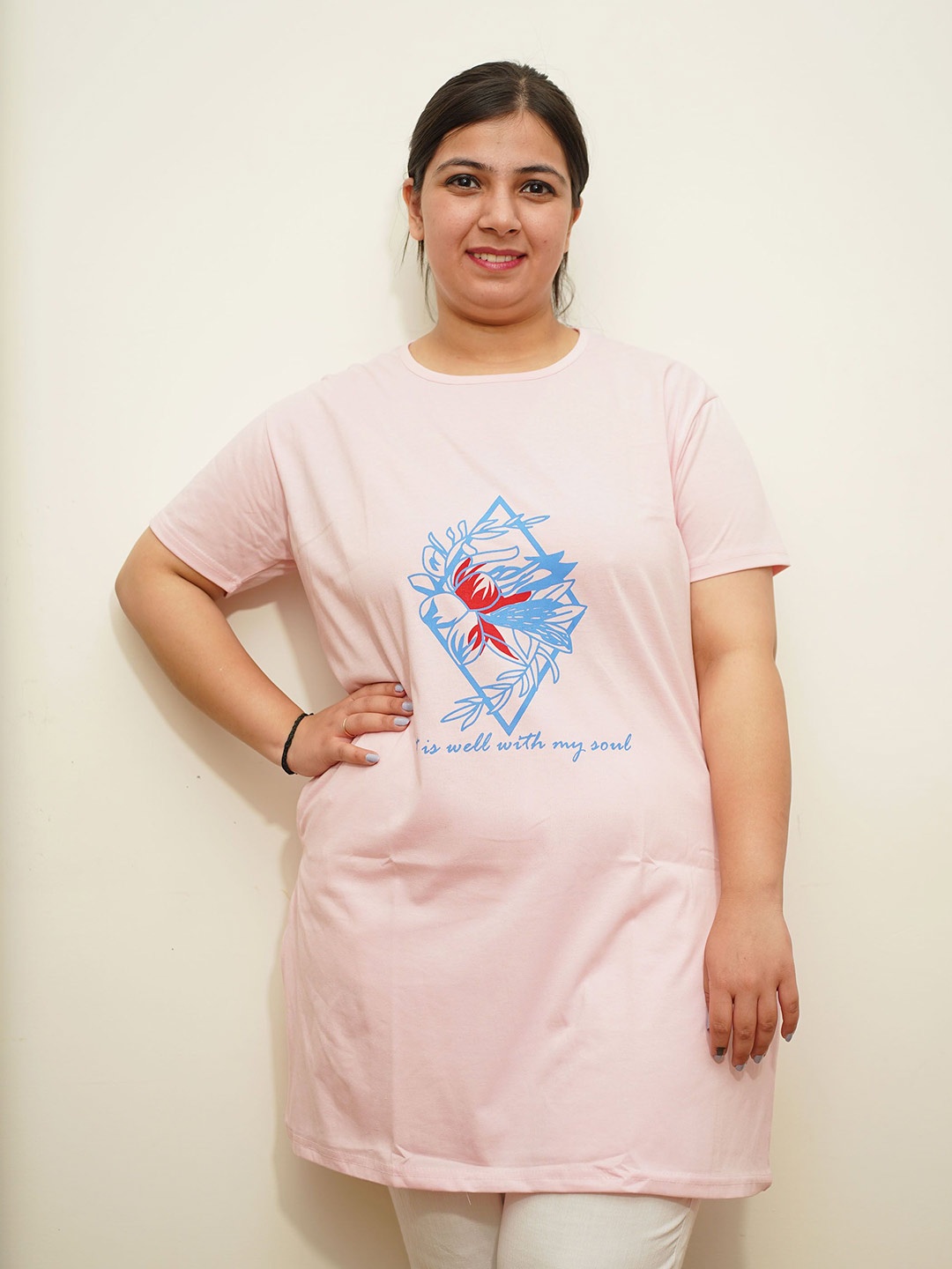 

APELLA Women Plus Size Cotton T-Shirt, Pink
