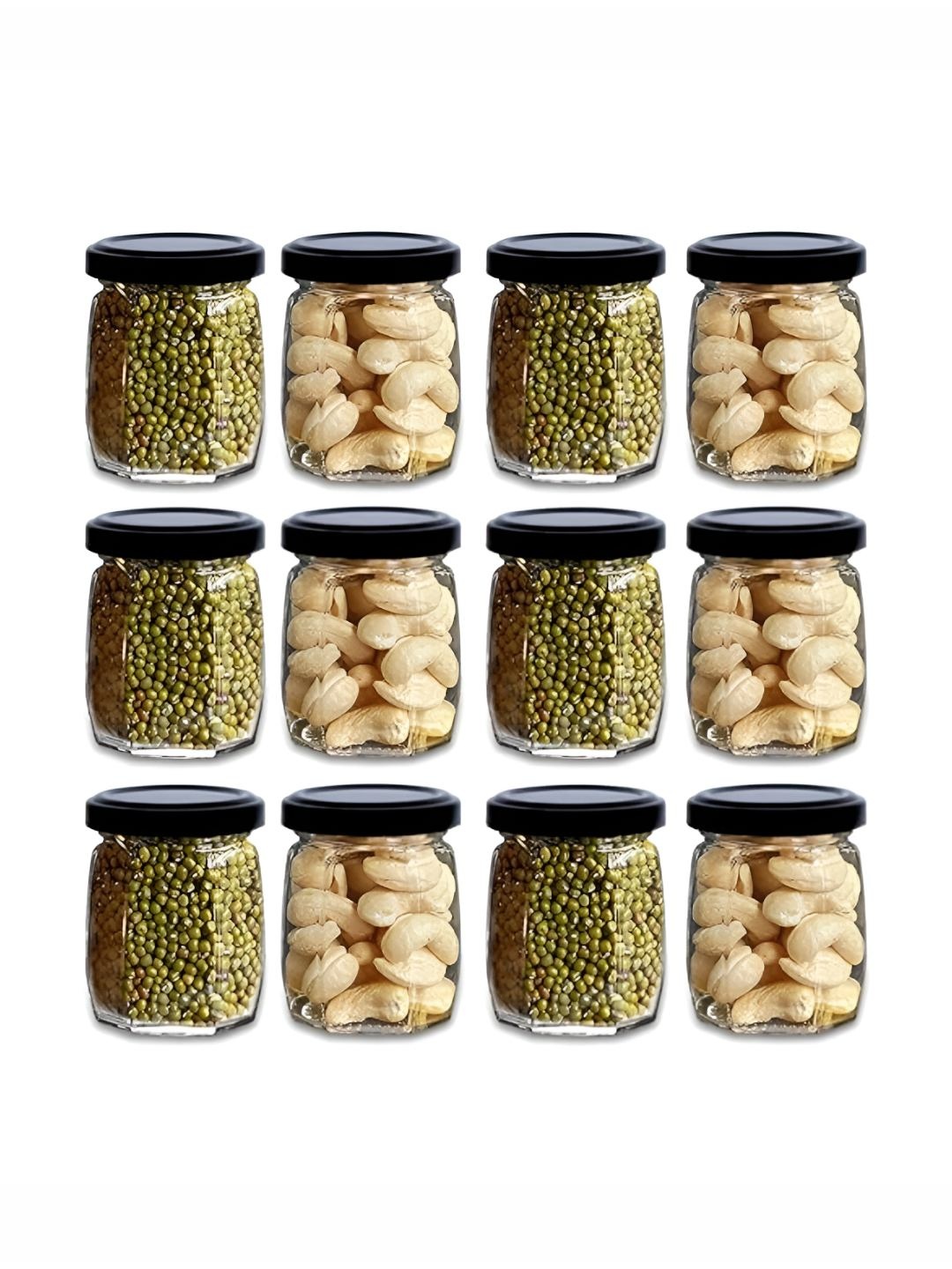 

tyche enterprises Transparent 12 Pieces Dishwasher Safe Glass Containers 250 ml Each