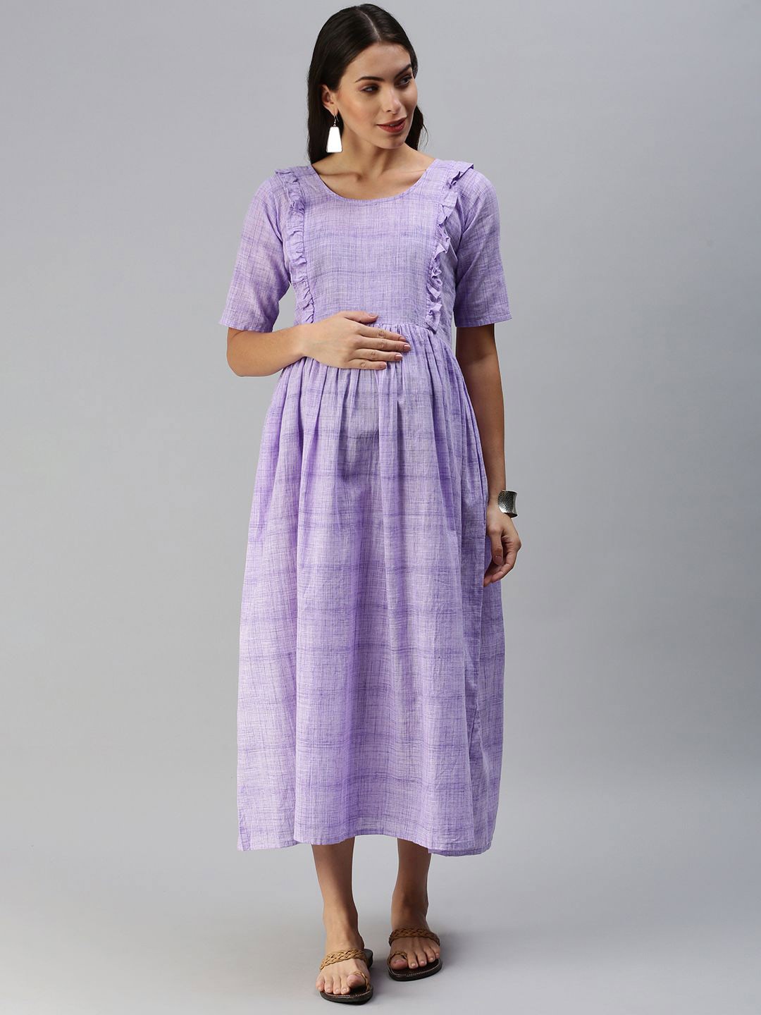 

Swishchick Checked Maternity Fit and Flare Midi Dress, Lavender
