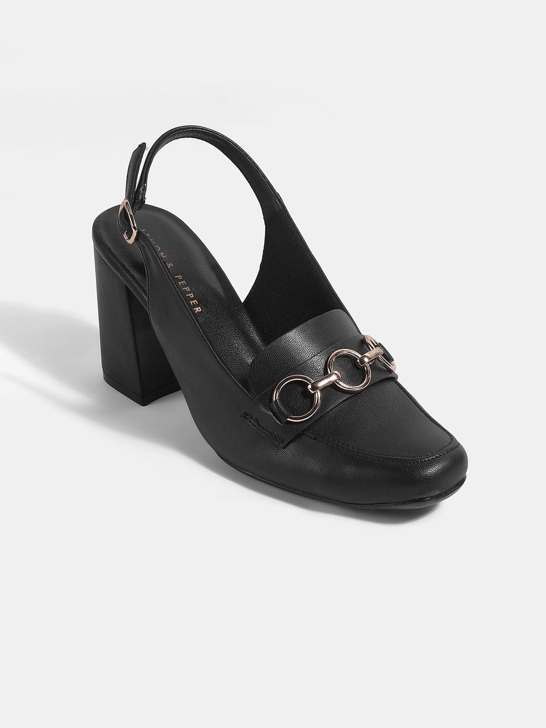 

LEMON & PEPPER Round Toe Block Heeled Pumps, Black