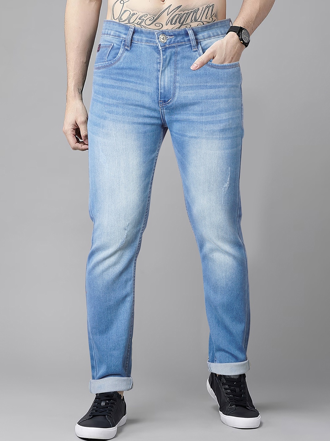 

Jb Just BLACK Men Urban Slim Slim Fit Clean Look Heavy Fade Stretchable Jeans, Blue