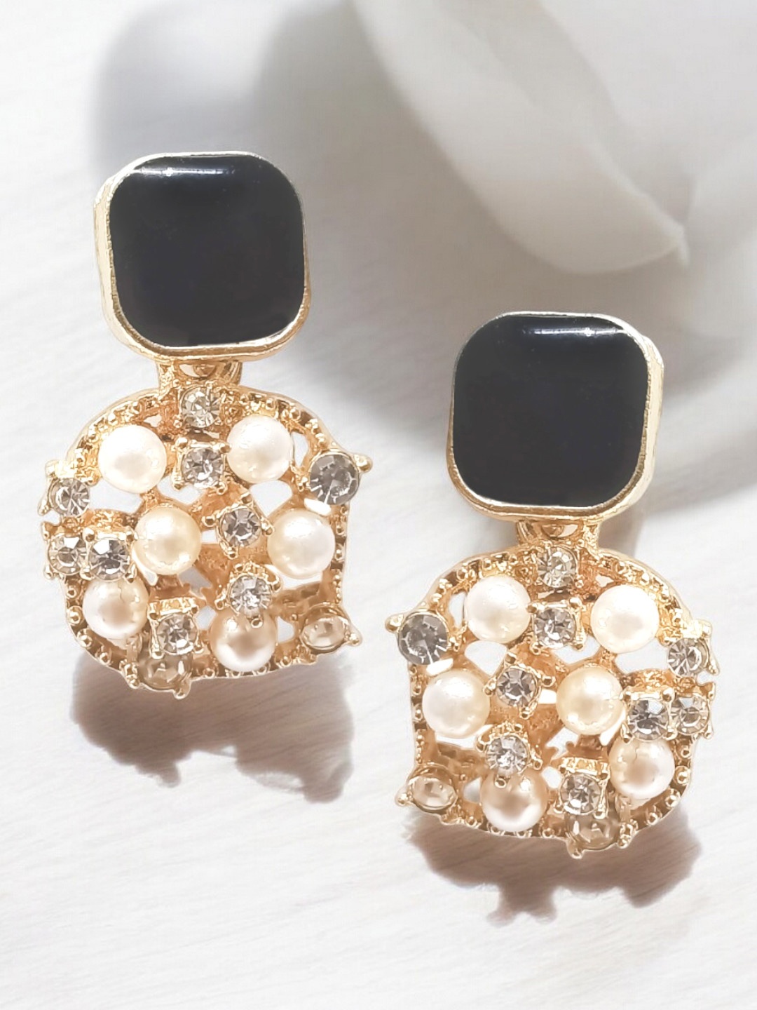 

OOMPH Artificial Beads Square Drop Earrings, Gold