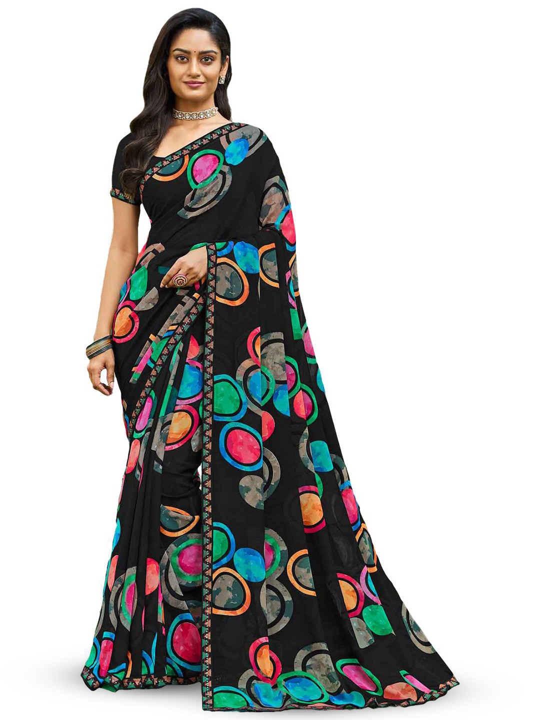 

Laxmipati Allover Printed Thin Border Saree, Black
