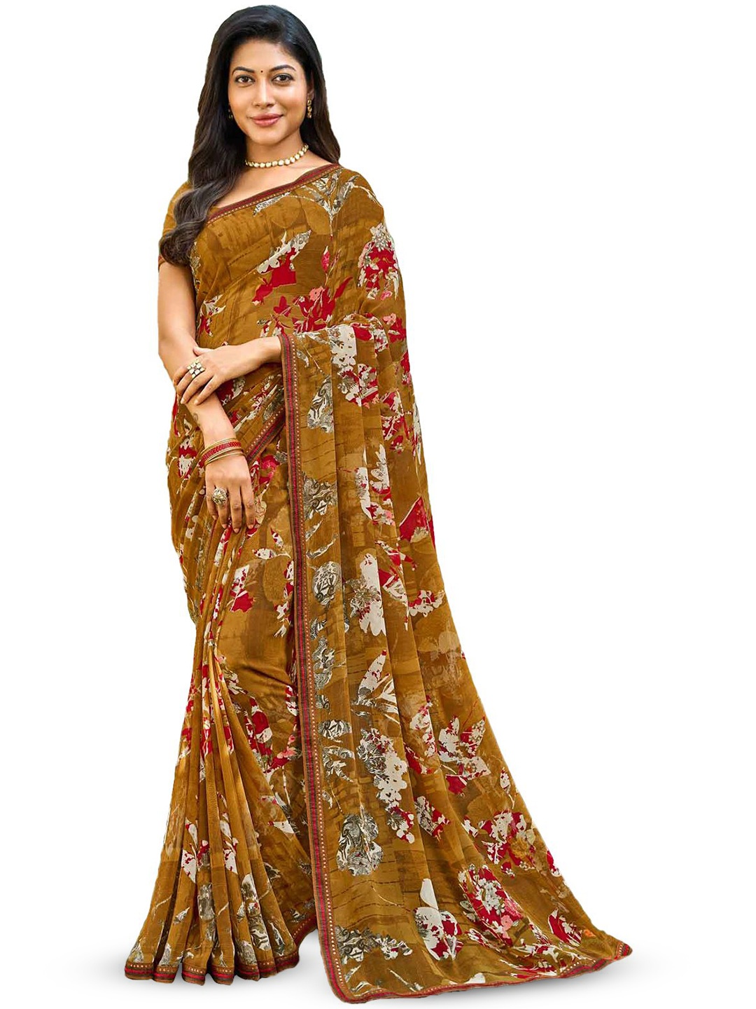 

Laxmipati Allover Printed Thin Border Saree, Brown