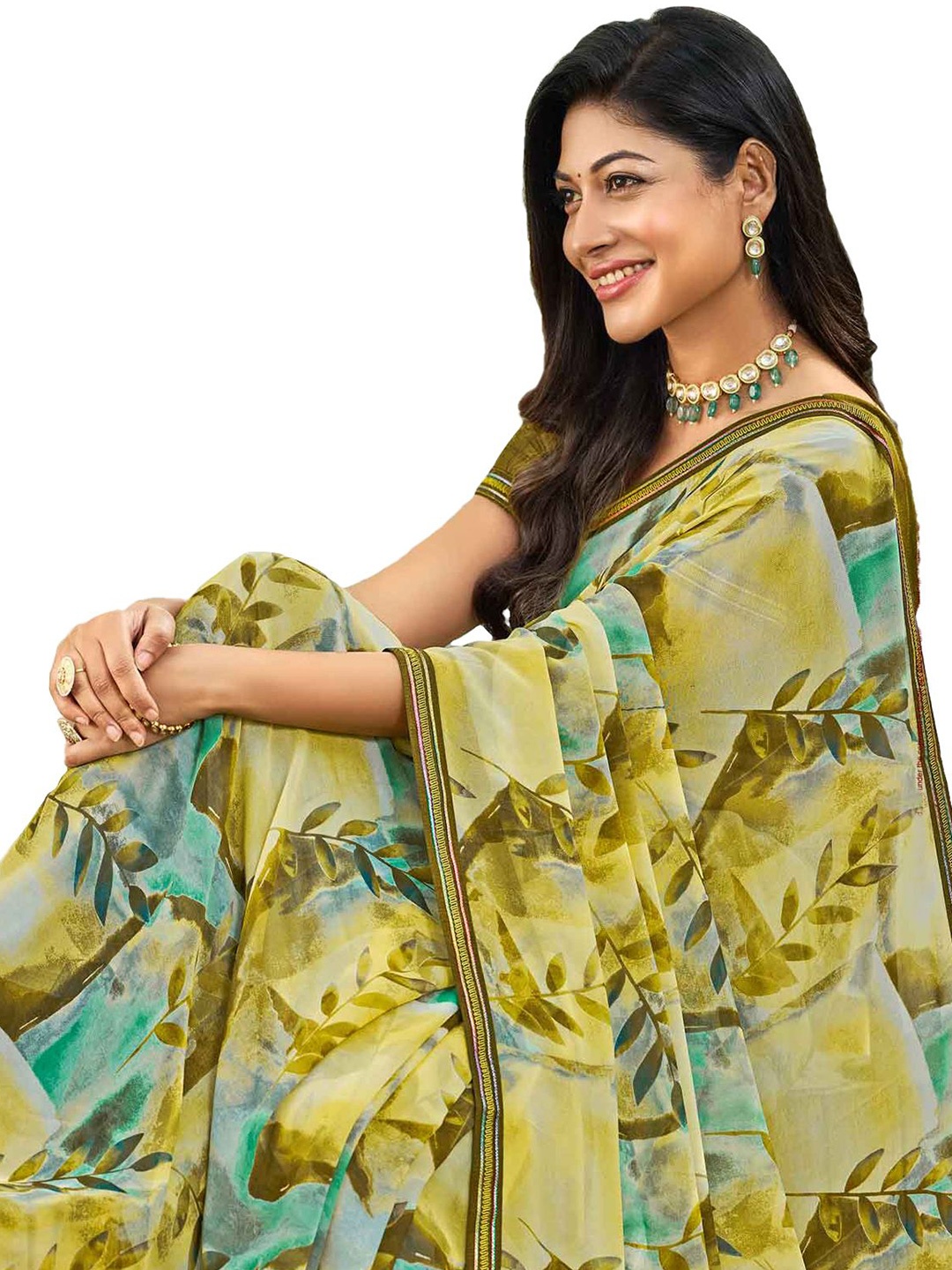 

Laxmipati Allover Floral Thin Border Saree, Olive