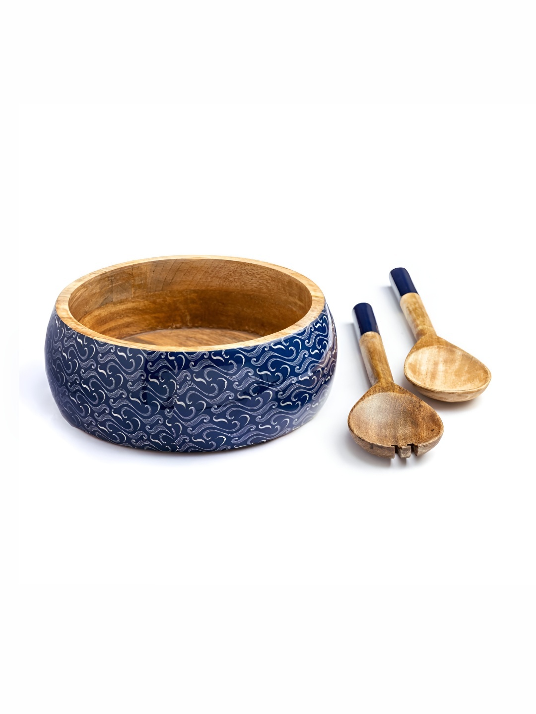 

The Pitara Project Blue & Brown 3 Pieces Wooden Textured Serving Bowl