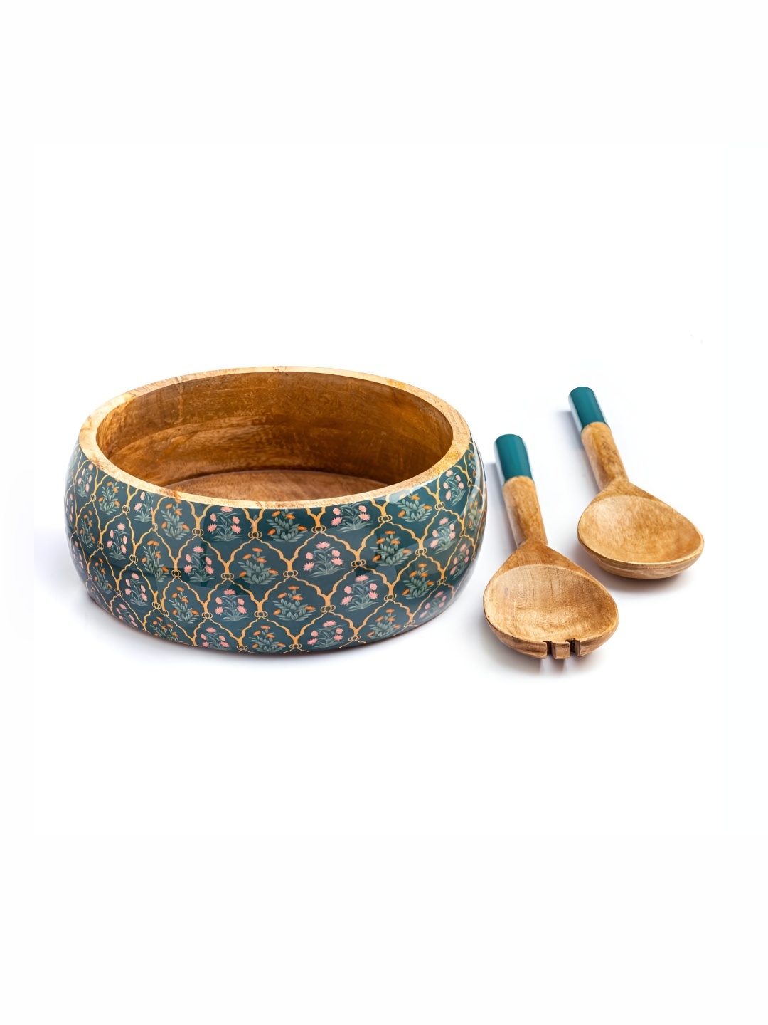 

The Pitara Project Green & Brown 3 Pieces Wooden Textured Serving Bowl