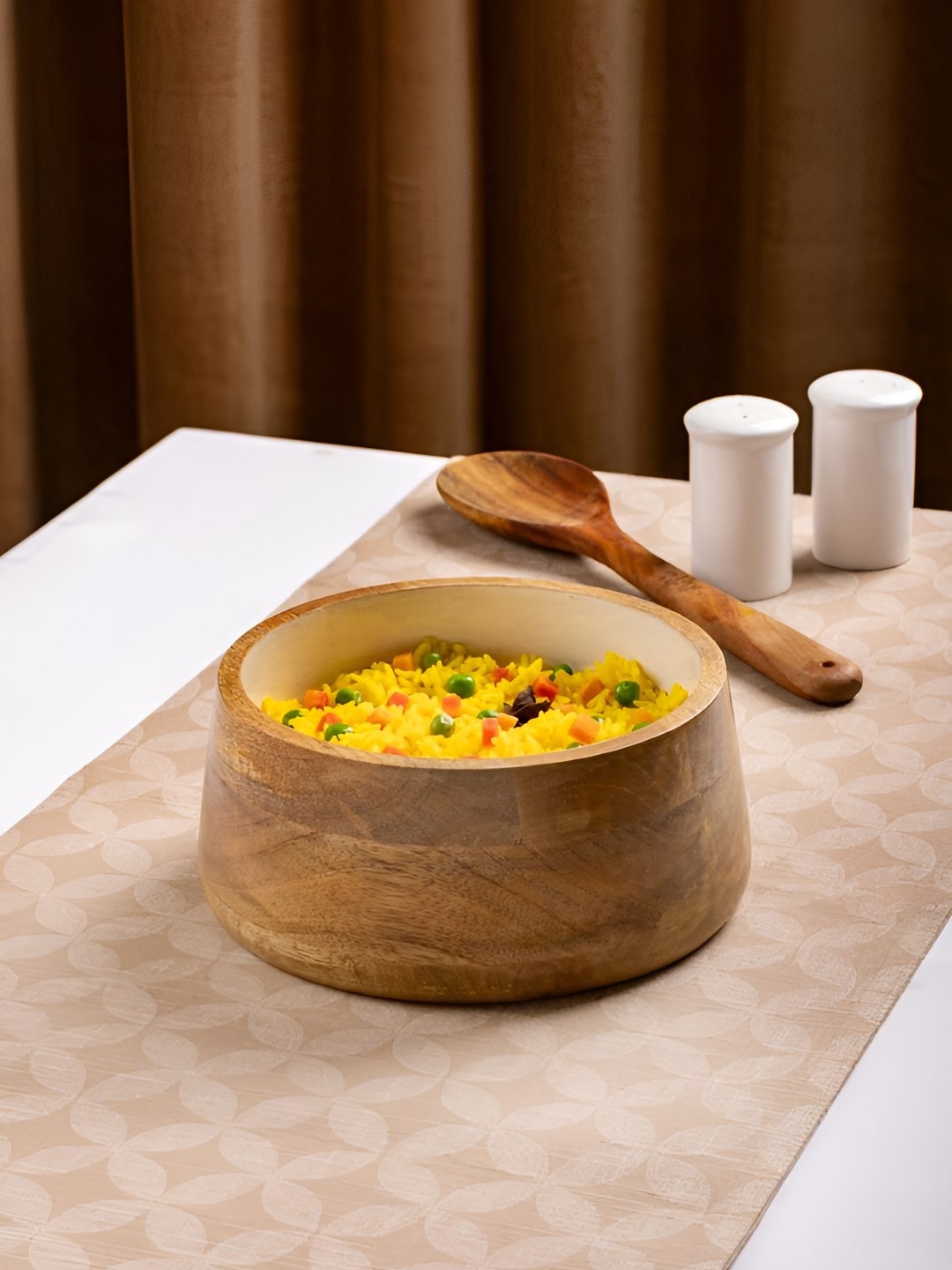 

The Pitara Project White & Brown Wooden Textured Serving Bowl
