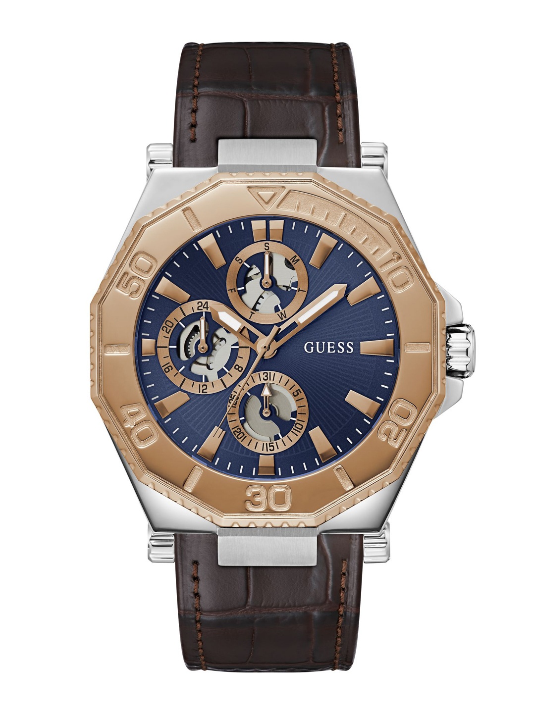 

GUESS Men Leather Straps Analogue Multi Function Watch GW0704G2, Blue