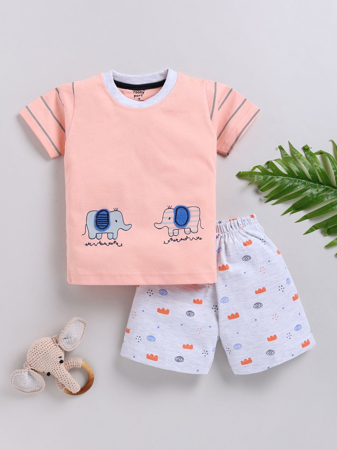Toonyport Boys Printed Pure Cotton T-shirt with Shorts, Peach