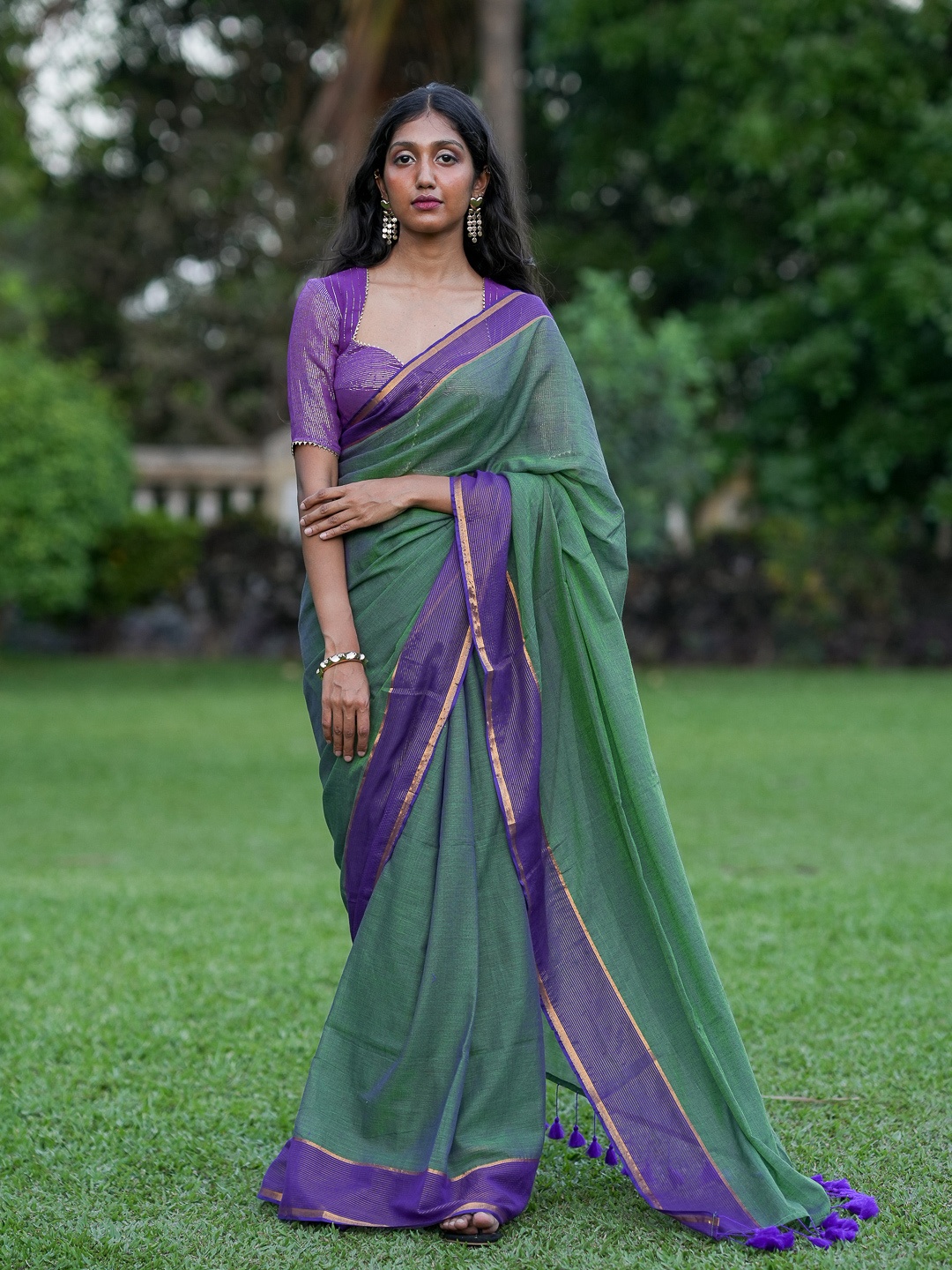 

Suta Zari Pure Cotton Saree, Green