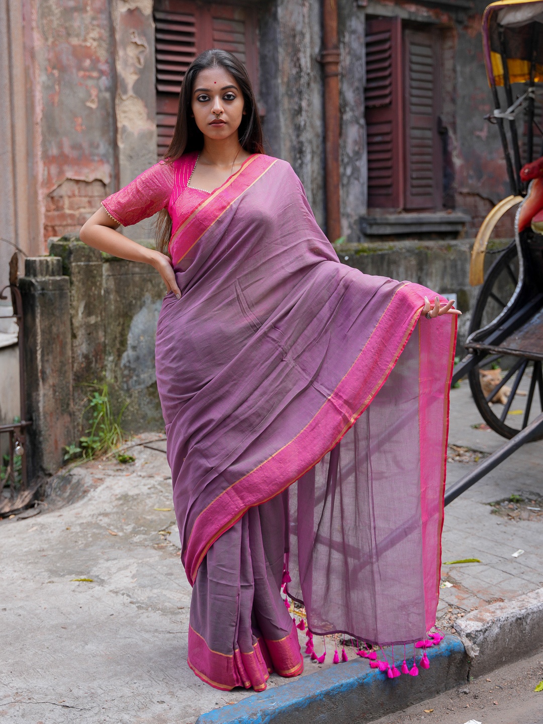 

Suta Pure Cotton Zari Saree, Lavender