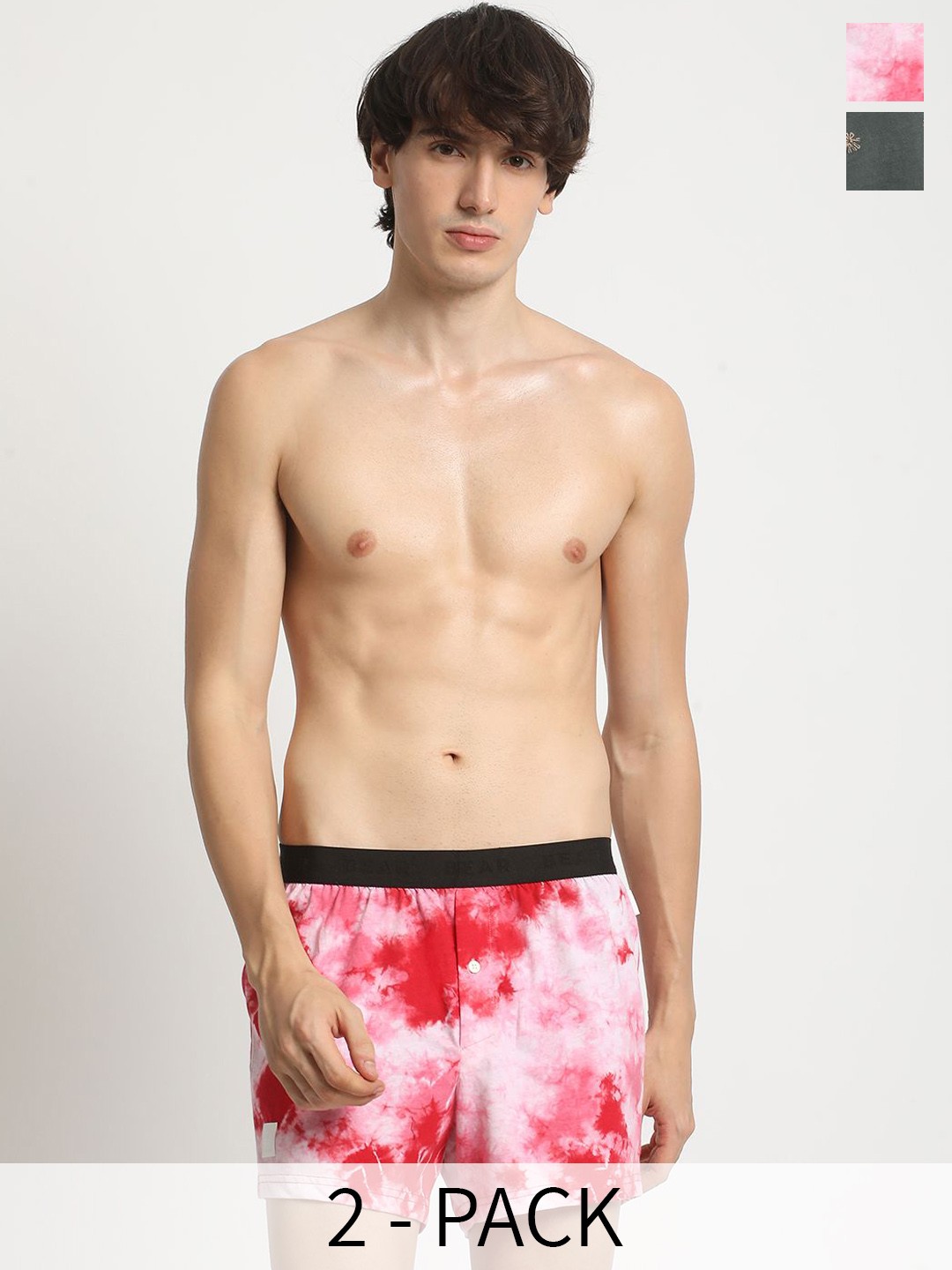 

THE BEAR HOUSE Pack of 2 Pure Cotton Printed Boxers BOX-LUPEA-MC, Grey