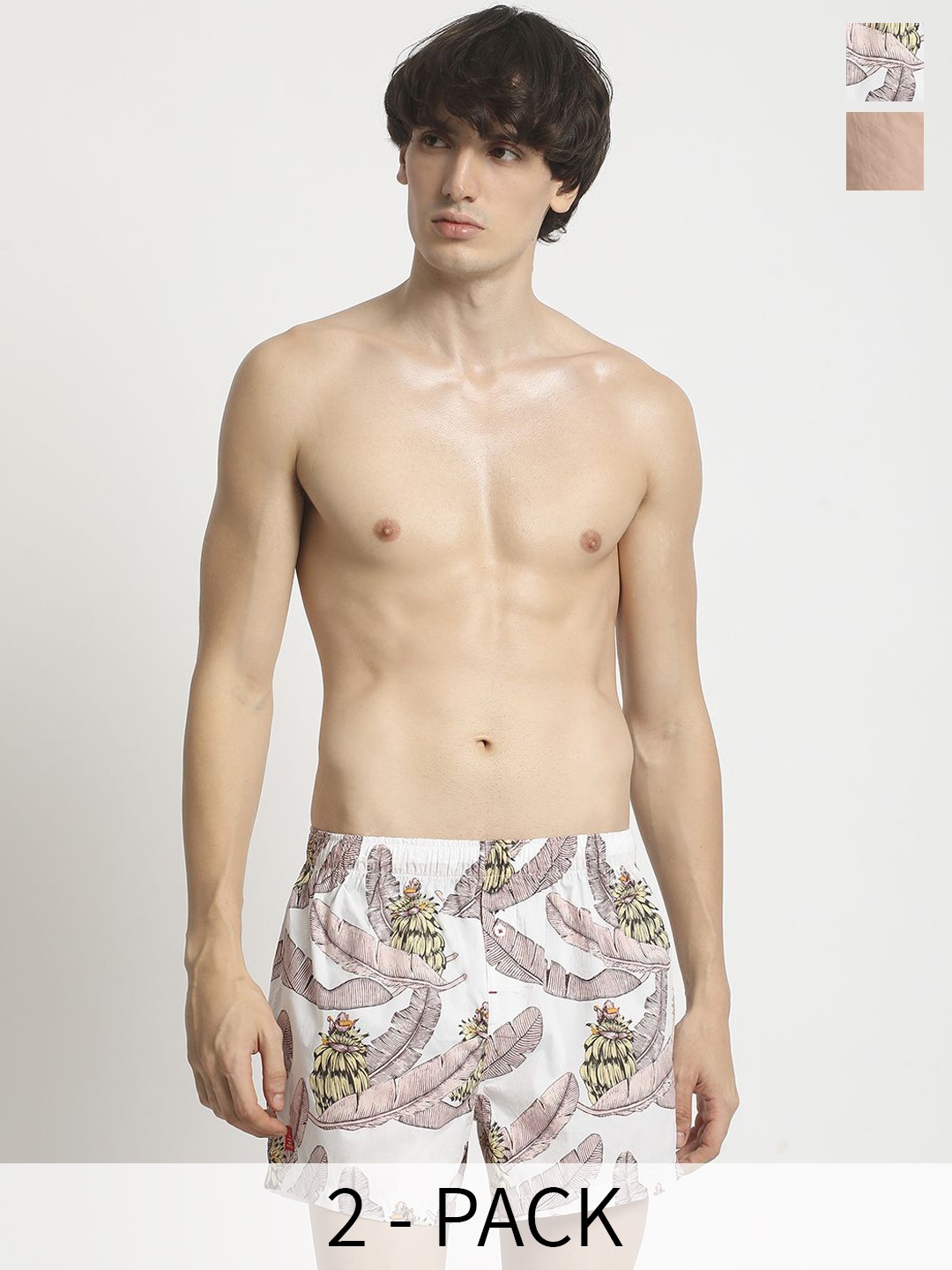 

THE BEAR HOUSE Pack of 2 Pure Cotton Printed Boxers BOX-PEDRAL-AS, Peach