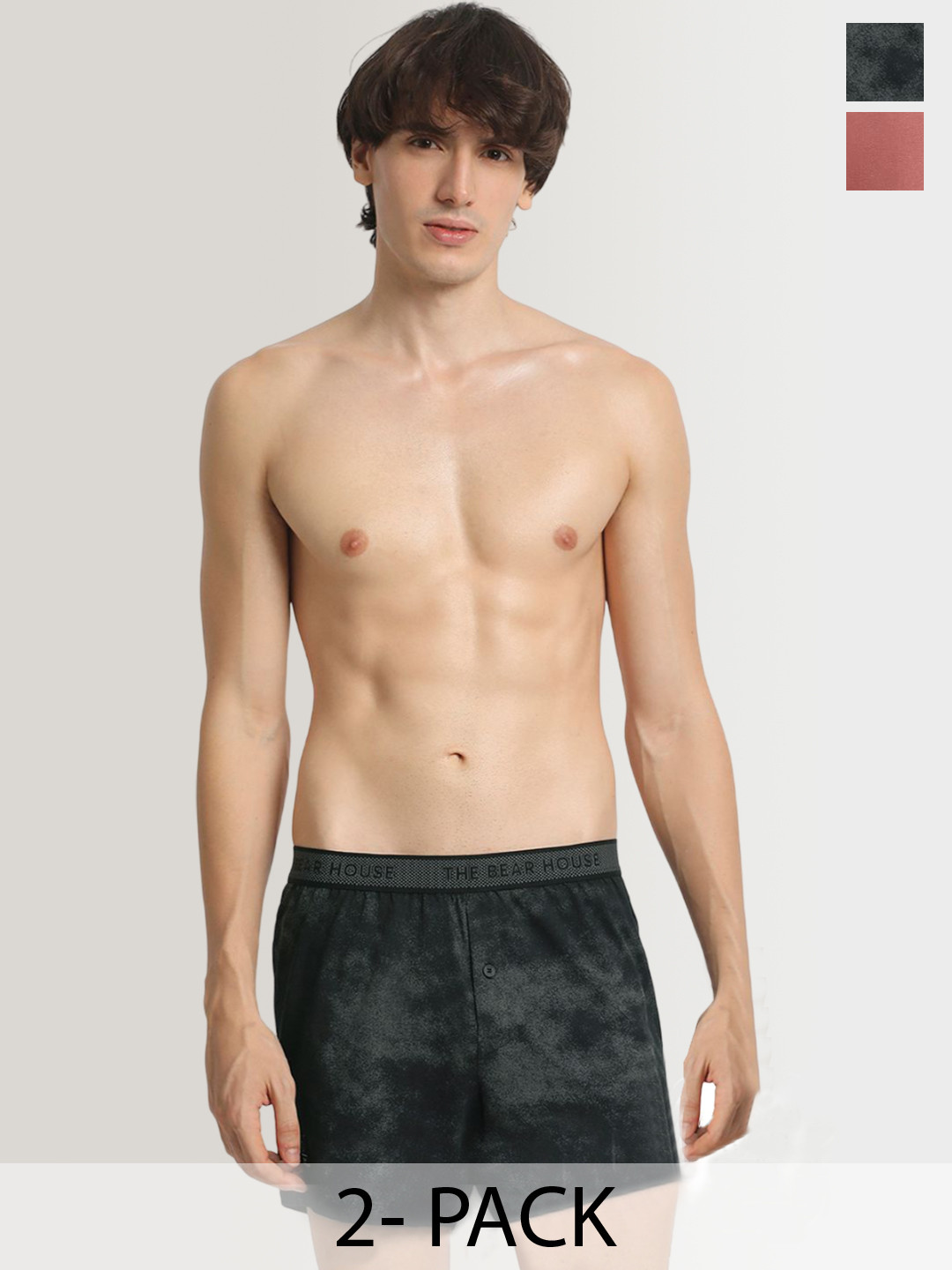 

THE BEAR HOUSE Men Pack Of 2 Printed Pure Cotton Boxers, Mauve