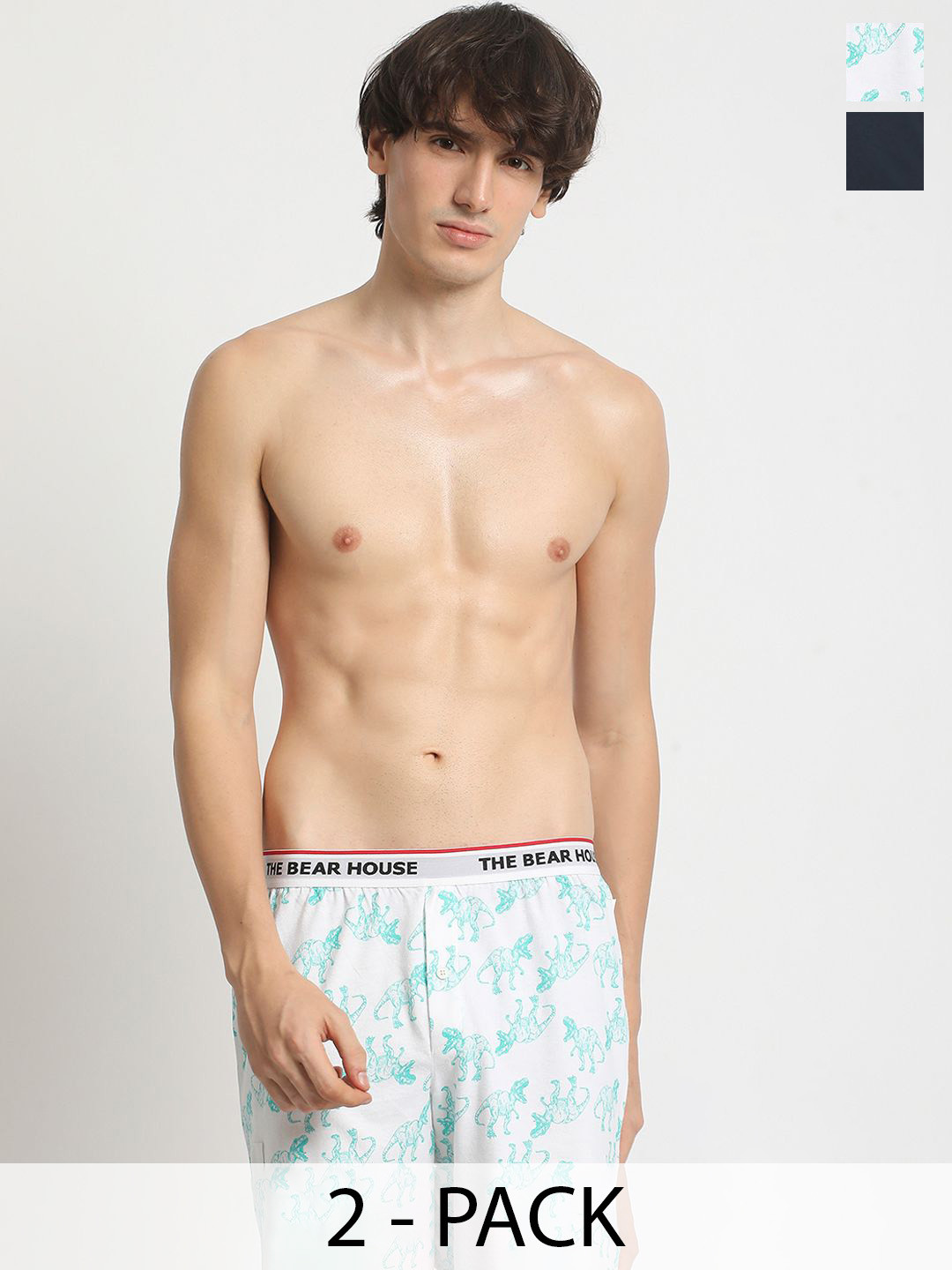 

THE BEAR HOUSE Pack Of 2 Cotton Printed Boxers BOX-MOCIN-MC, White