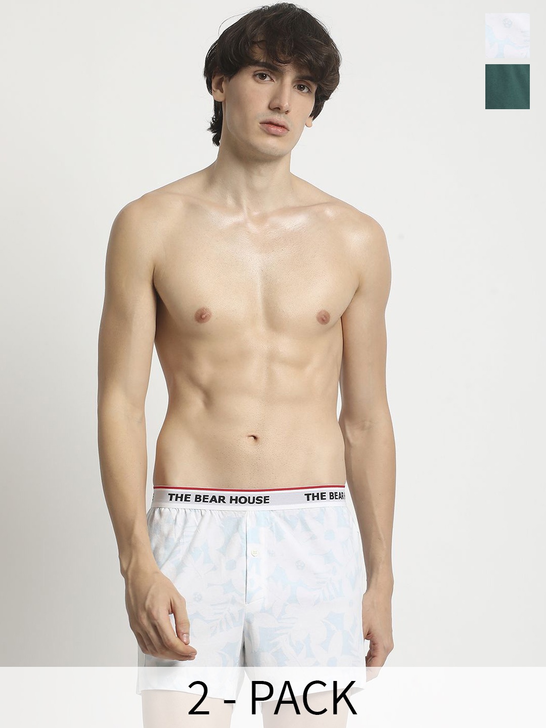 

THE BEAR HOUSE Pack Of 2 Printed Pure Cotton Boxers- BOX-PATOR-MC, Green