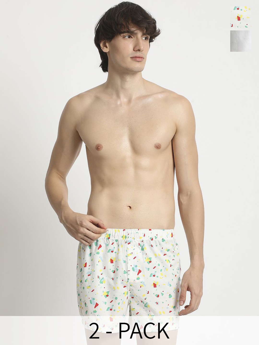 

THE BEAR HOUSE Pack of 2 Pure Cotton Printed Boxers BOX-SIERO-MC, White