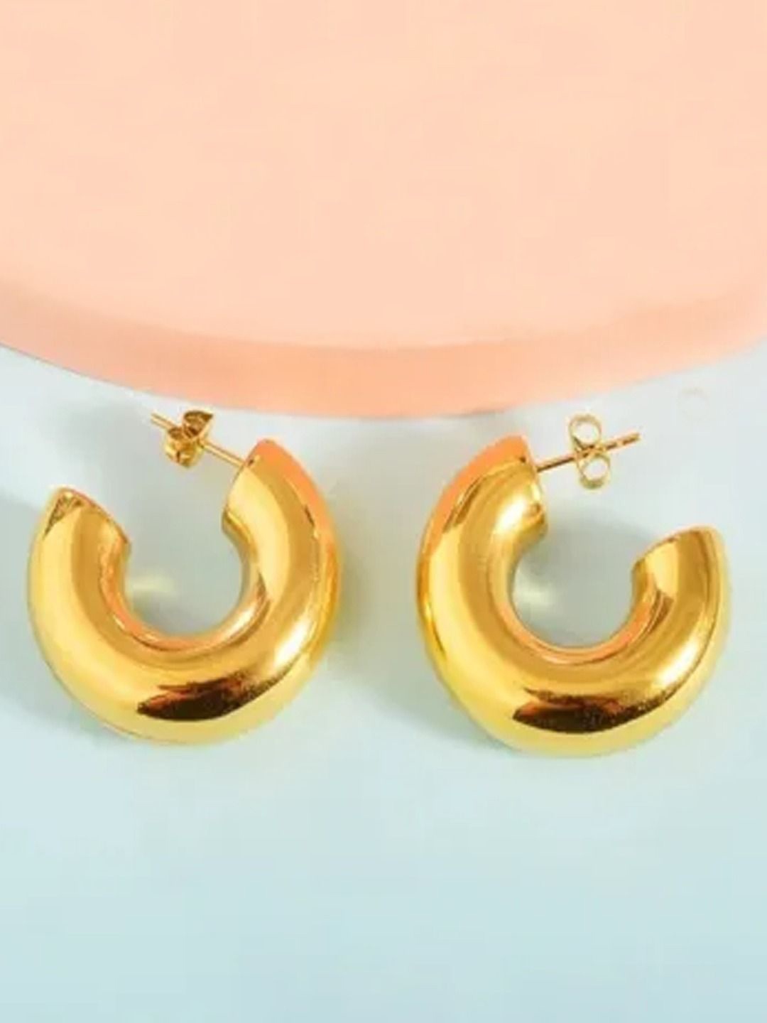 

VAGHBHATT Stainless Steel Half Hoop Earrings, Gold