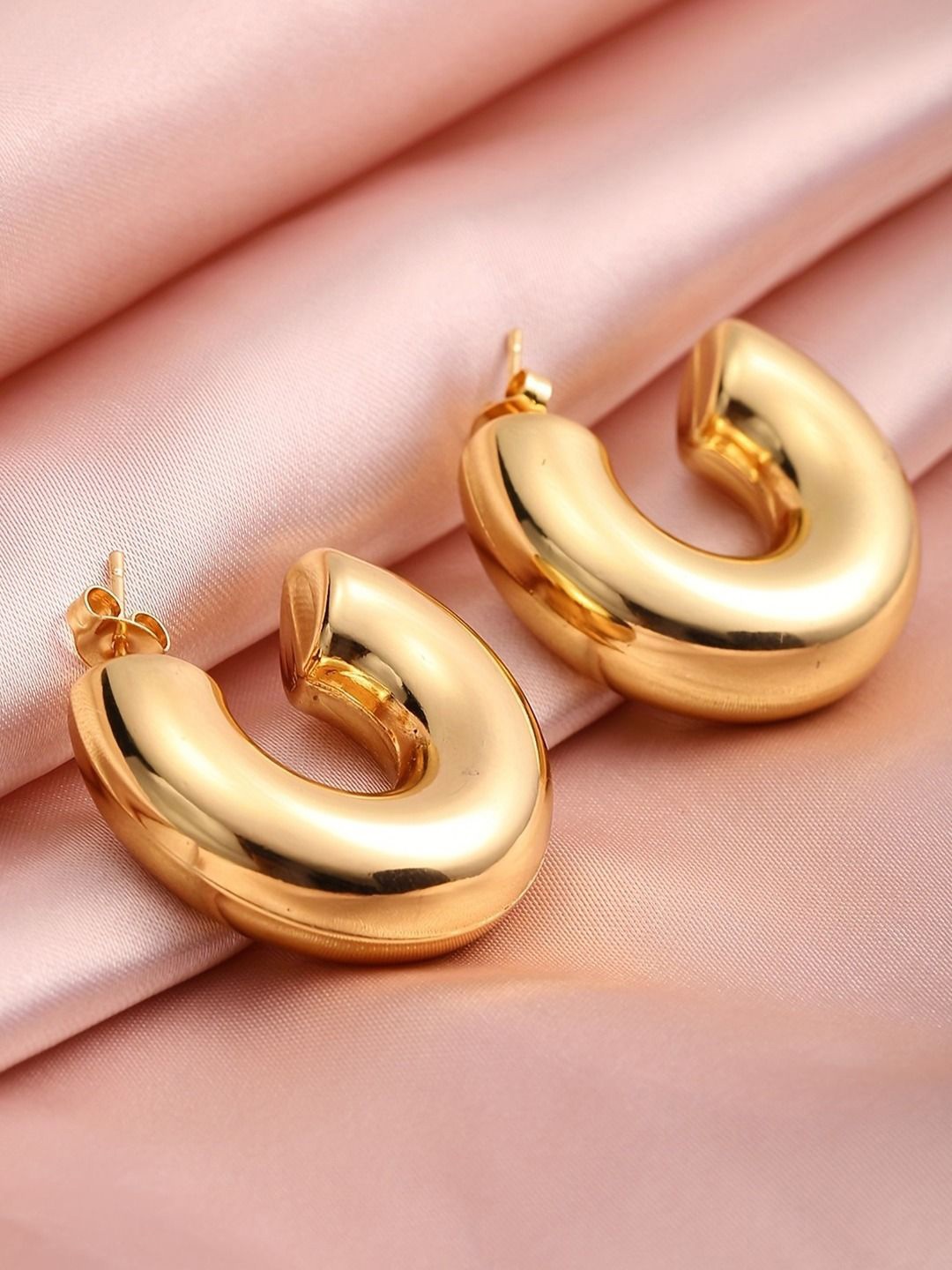 

VAGHBHATT Stainless Steel Half Hoop Earrings, Gold