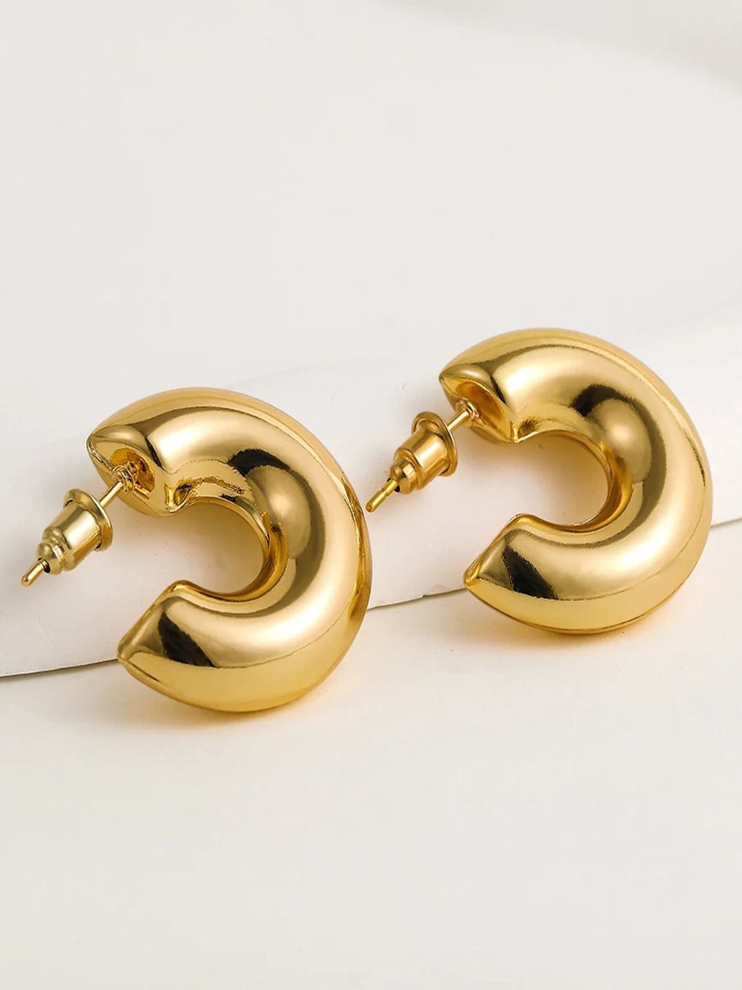 

VAGHBHATT Stainless Steel Half Hoop Earrings, Gold
