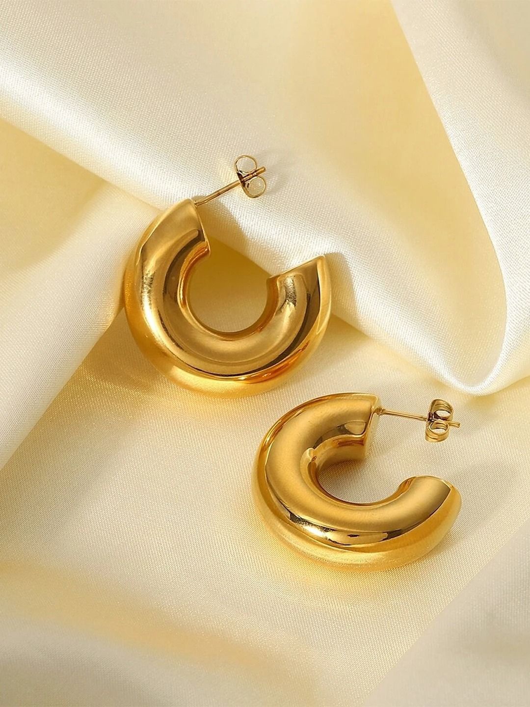 

VAGHBHATT Stainless Steel Half Hoop Earrings, Gold