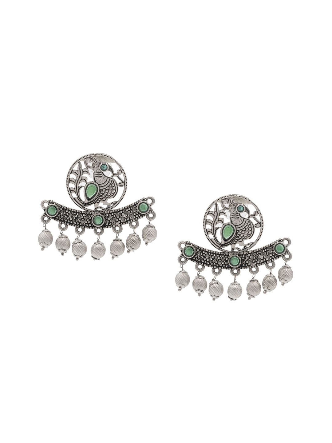 

Shining Jewel - By Shivansh Silver Plated Cubic Zirconia Oxidised Drop Earrings