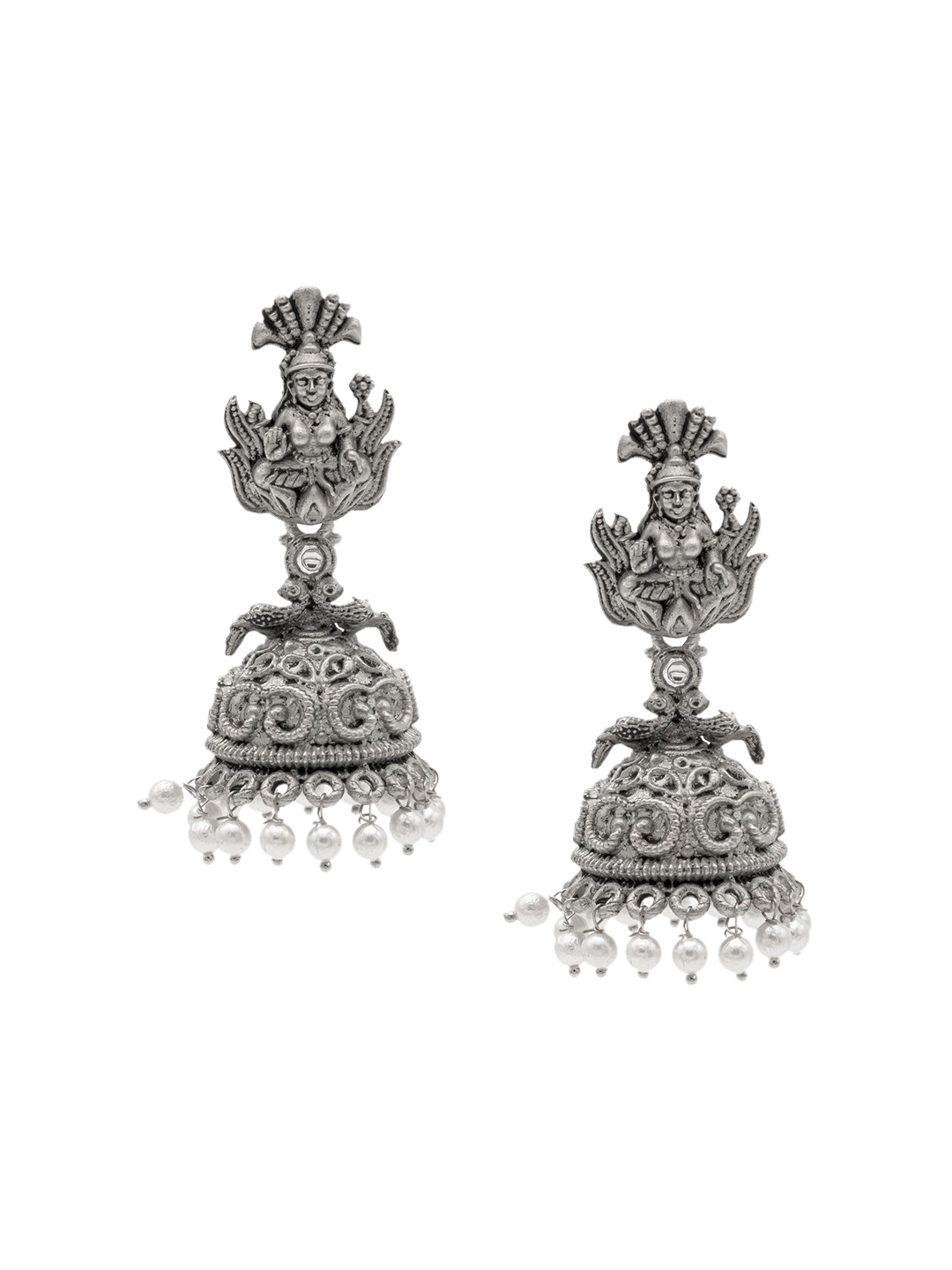 

Shining Jewel - By Shivansh Cubic Zirconia Silver Plated Oxidised Jhumkas