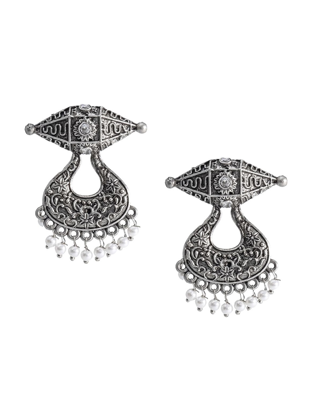 

Shining Jewel - By Shivansh Cubic Zirconia Silver Plated Oxidised Drop Earrings