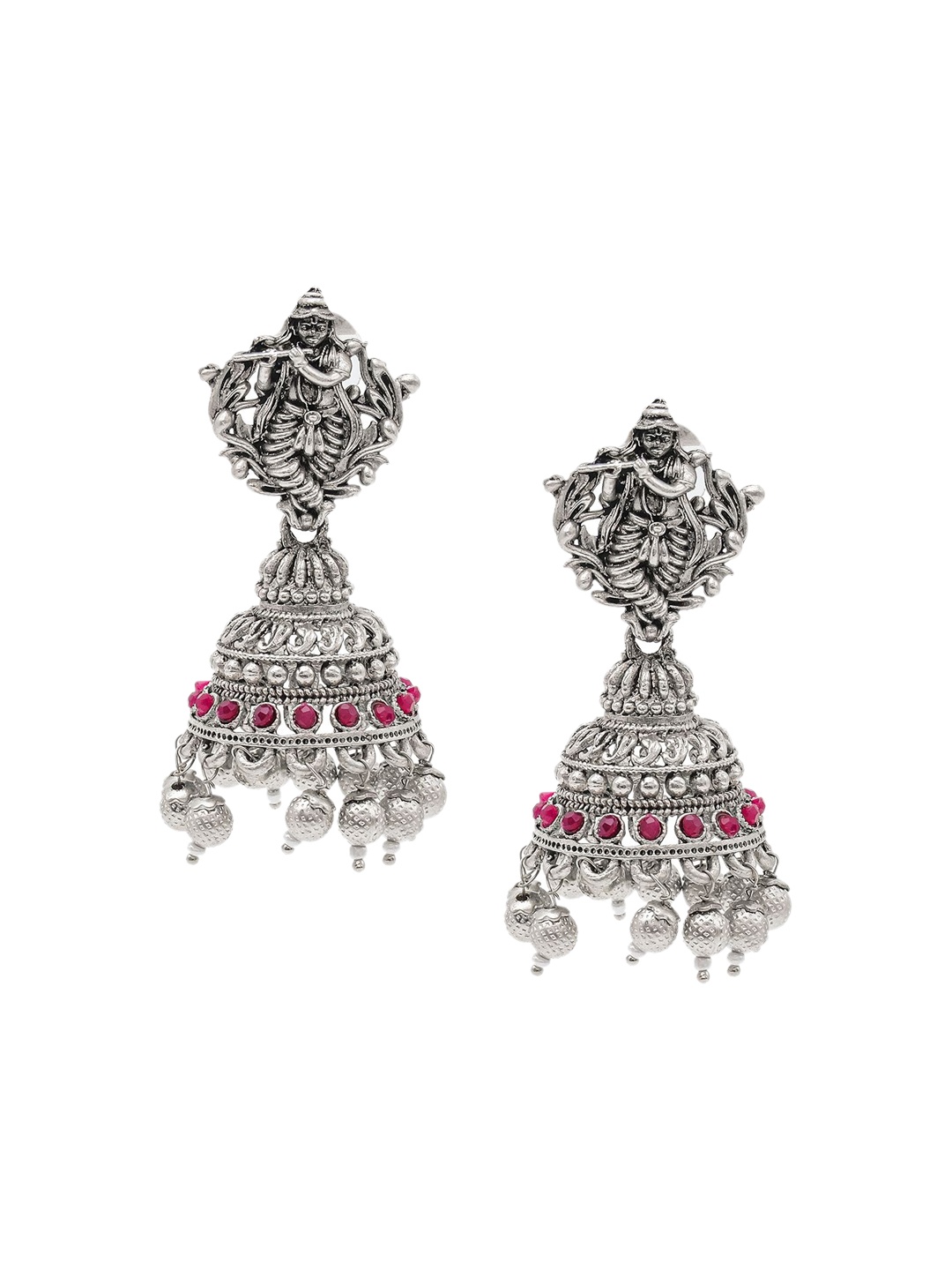 

Shining Jewel - By Shivansh Silver-Plated Brass Cubic Zirconia Jhumkas Earrings, Maroon