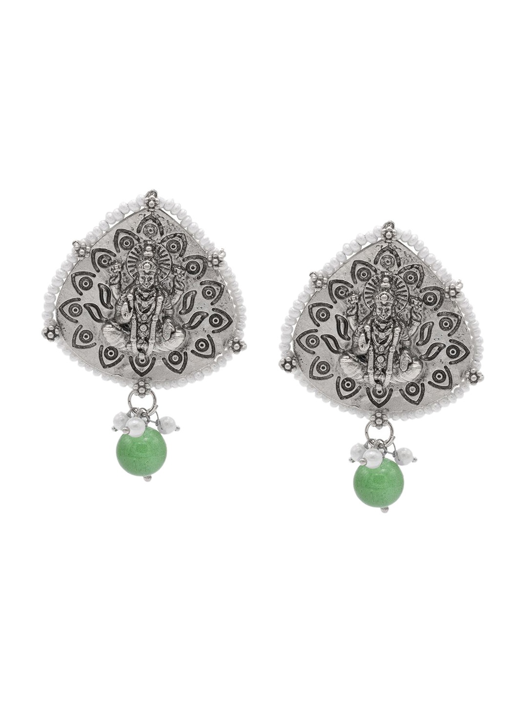 

Shining Jewel - By Shivansh Silver-Plated Oxidised Artificial Beads Studs Earrings, Green