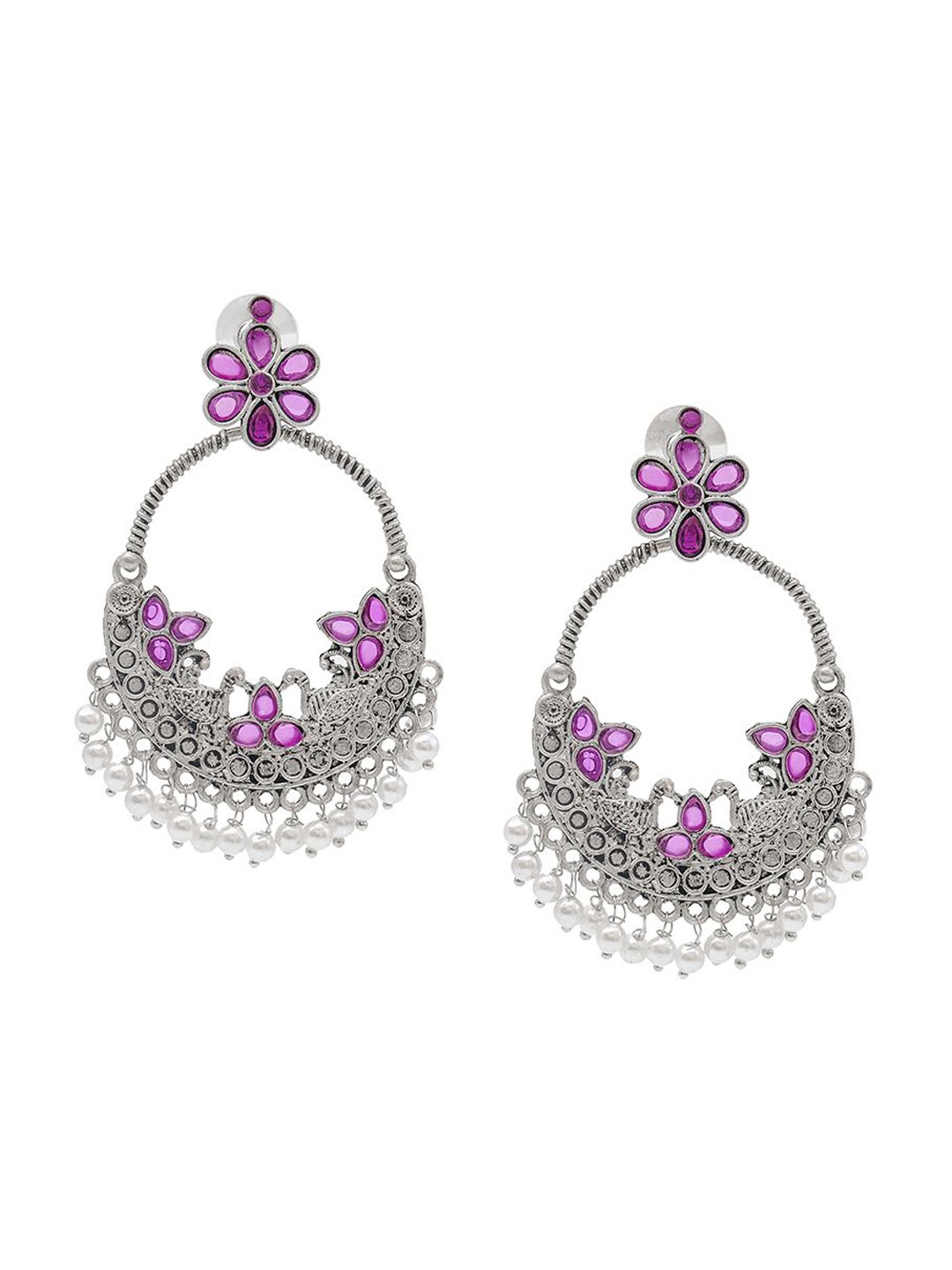 

Shining Jewel - By Shivansh Silver-Plated Brass Cubic Zirconia Chandbalis Earrings, Maroon