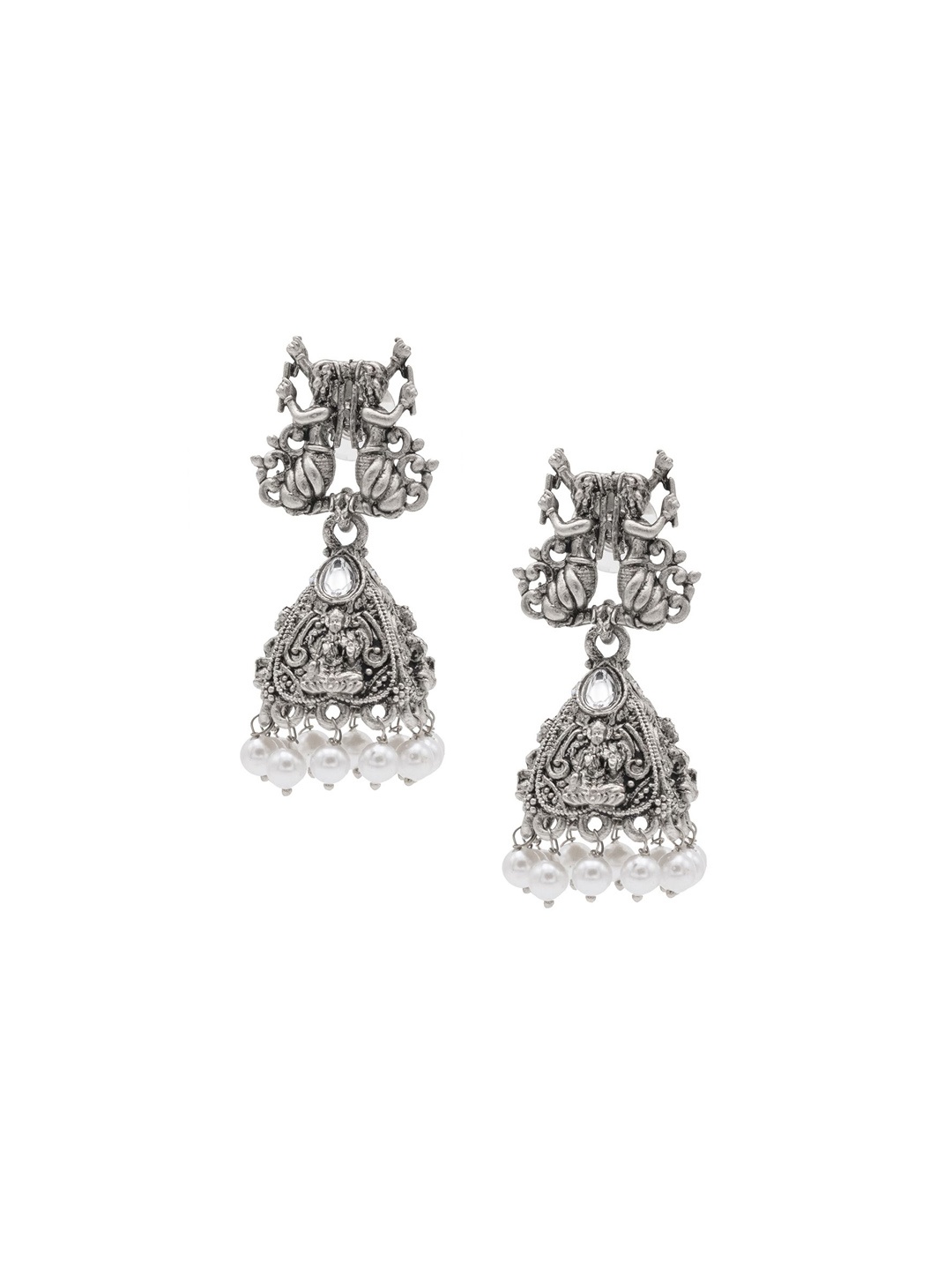 

Shining Jewel - By Shivansh Silver-Plated Artificial Beads Oxidised Jhumkas Earrings