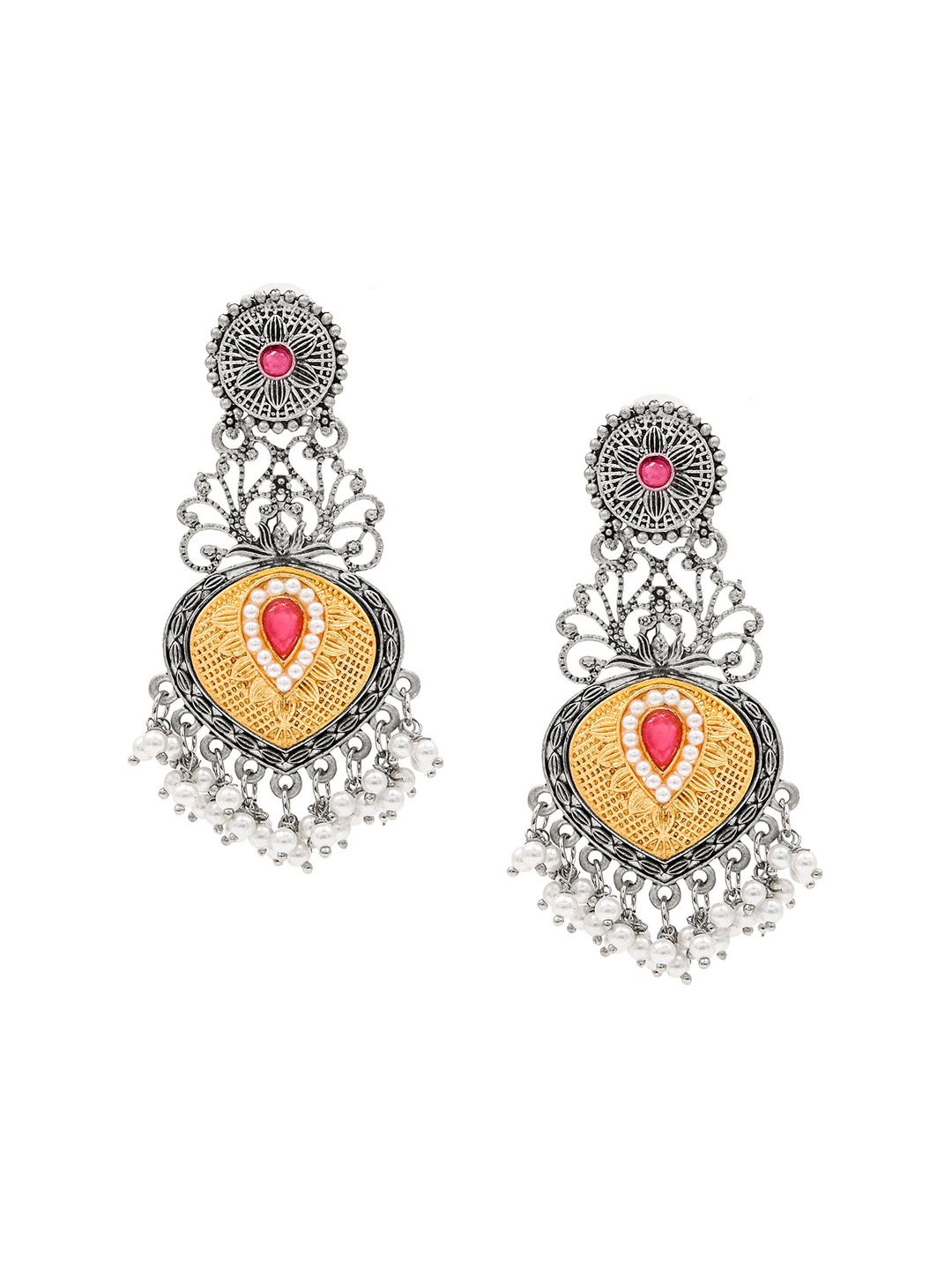 

Shining Jewel - By Shivansh Silver-Plated Artificial Stones and Beads Drop Earrings