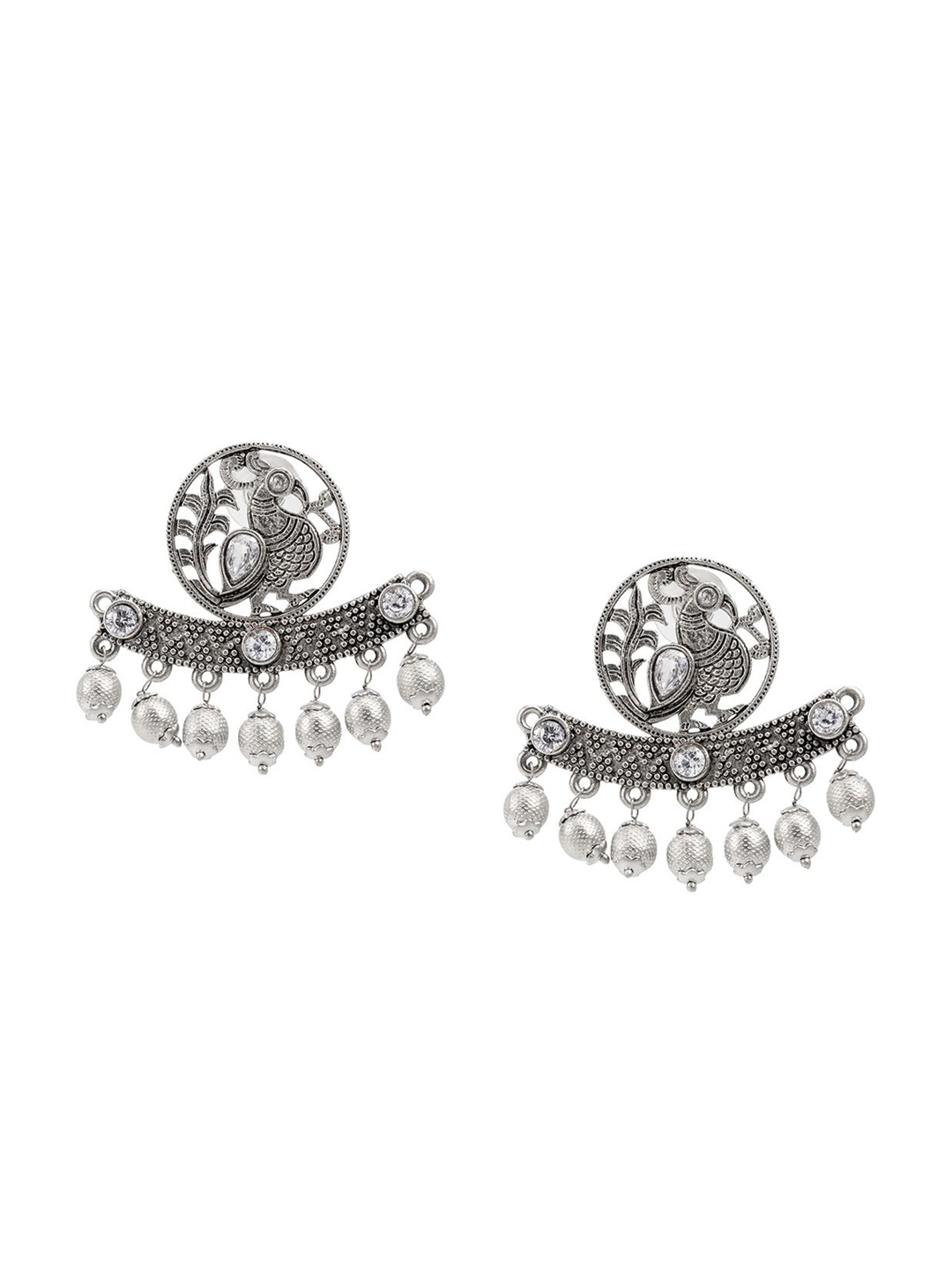 

Shining Jewel - By Shivansh Silver-Plated Cubic Zirconia Contemporary Drop Earrings