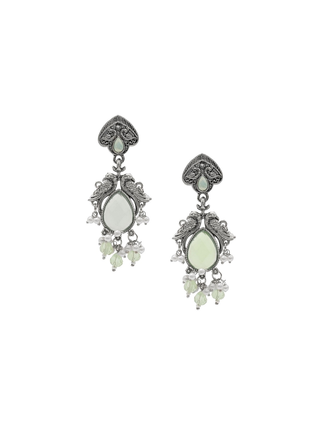 

Shining Jewel - By Shivansh Silver-Plated Cubic Zirconia Contemporary Drop Earrings