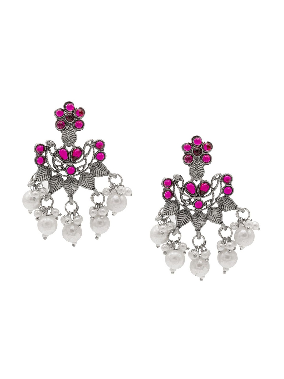 

Shining Jewel - By Shivansh Silver-Plated Contemporary Shaped Cubic Zirconia Drop Earrings, Maroon