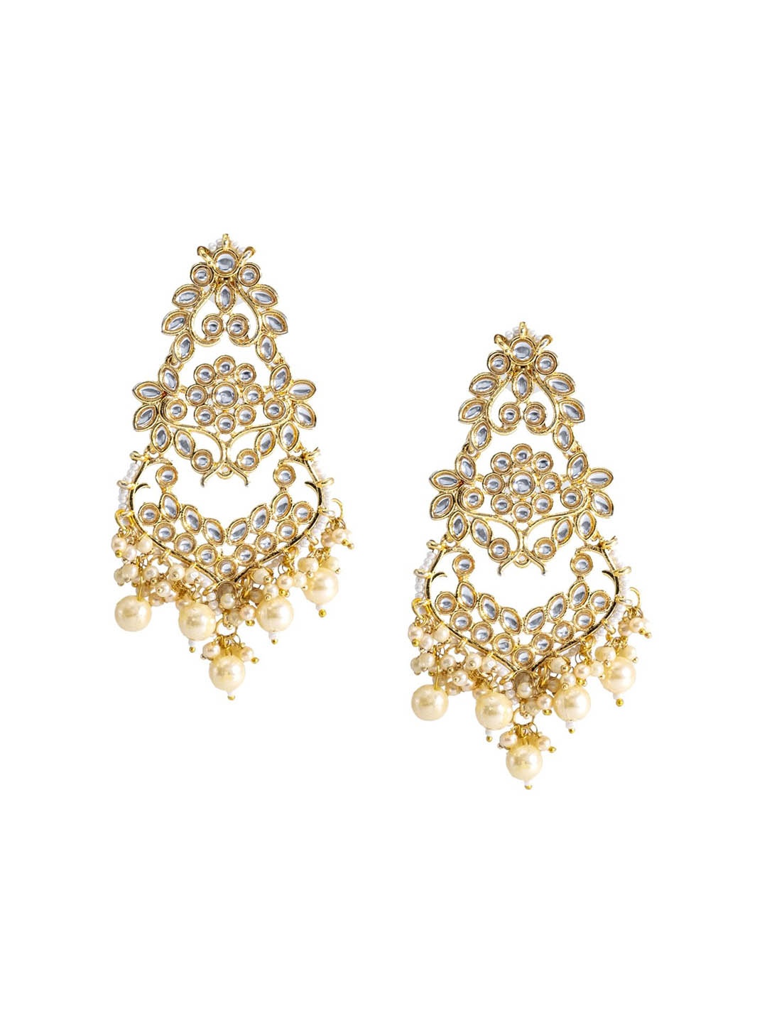

Shining Jewel - By Shivansh Silver-Plated Contemporary Cubic Zirconia Chandbali Earrings, Gold