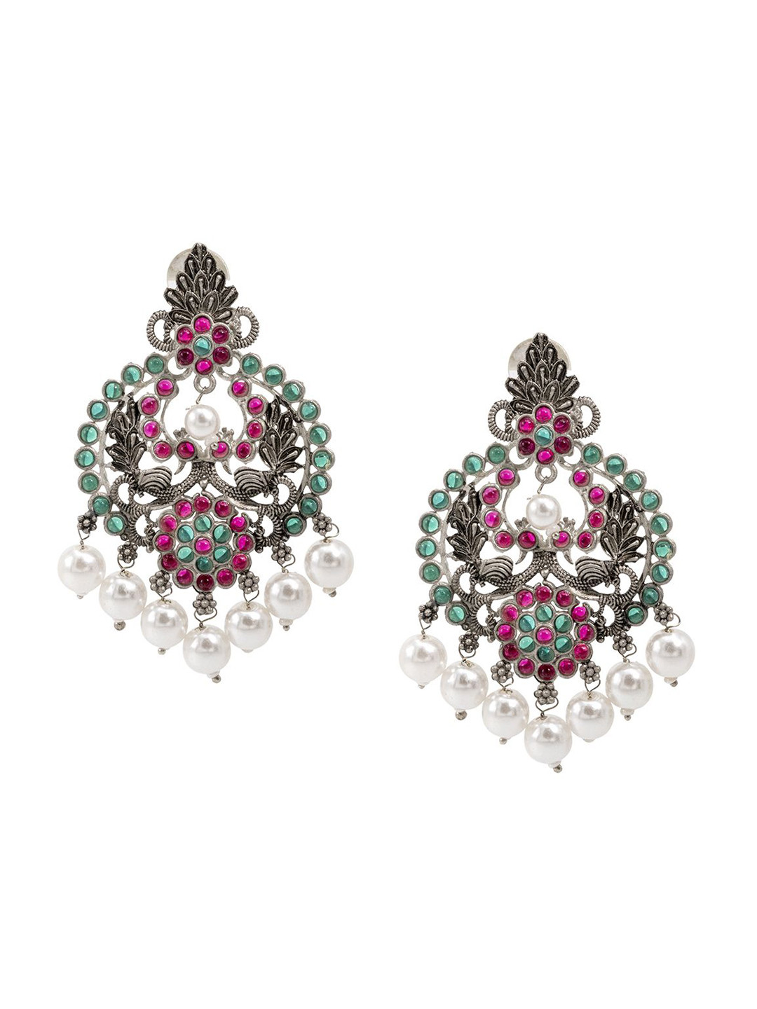 

Shining Jewel - By Shivansh Silver-Plated Contemporary Shaped Cubic Zirconia Drop Earrings, Green