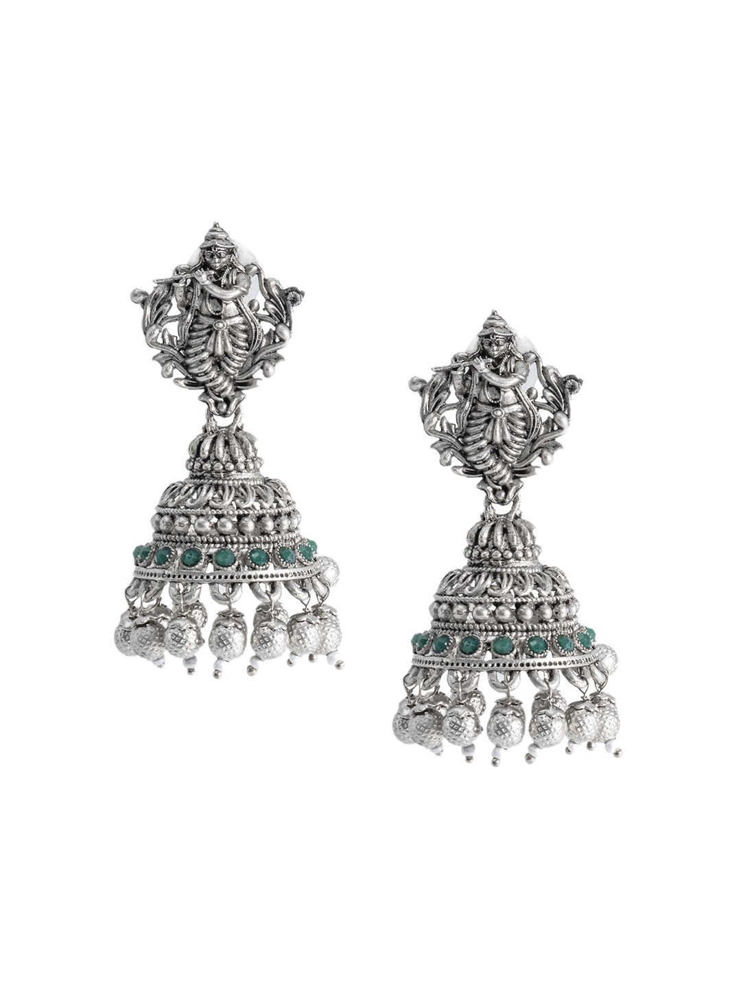 

Shining Jewel - By Shivansh Silver-Plated Dome Shaped Cubic Zirconia Drop Earrings, Green