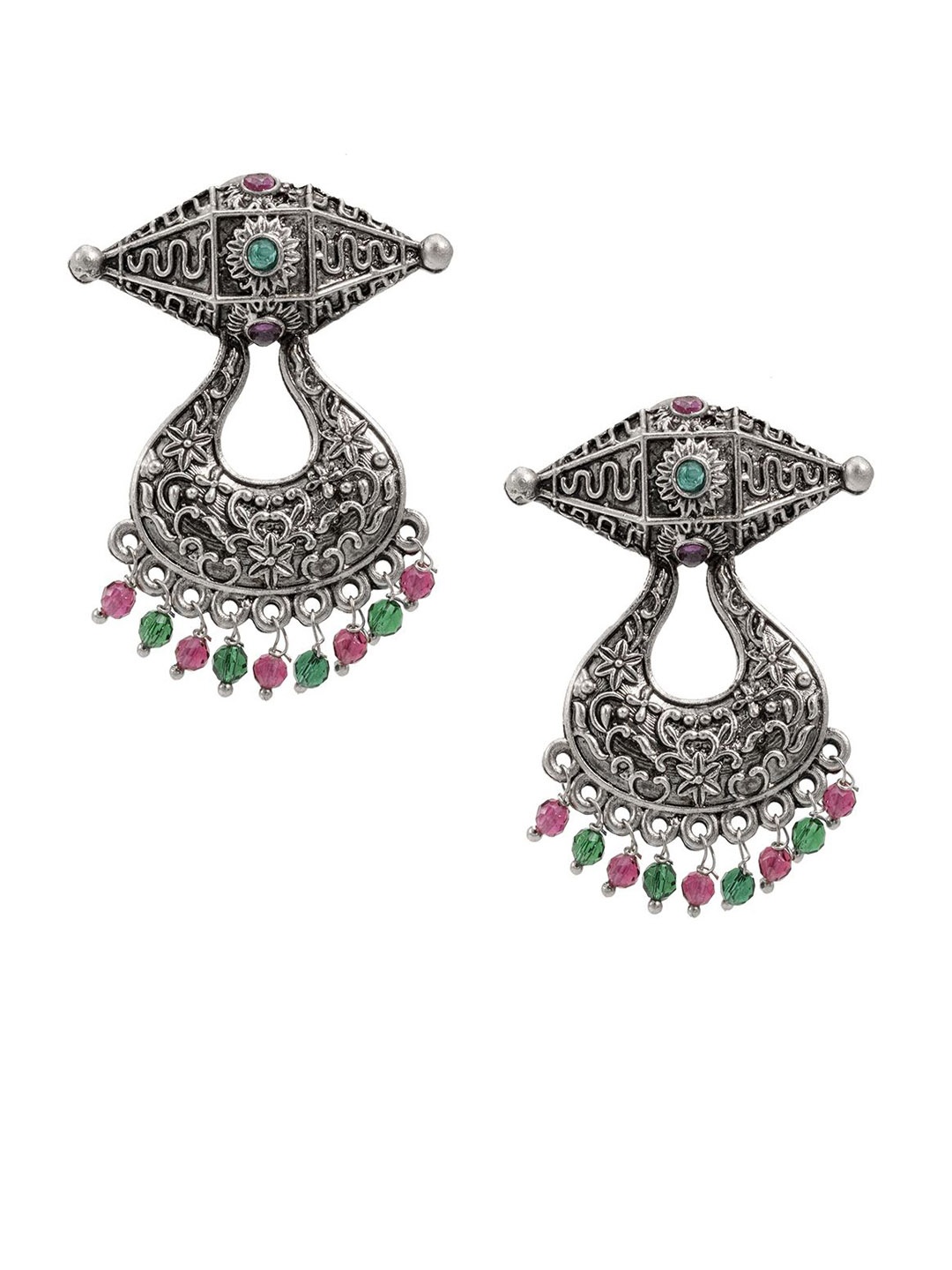 

Shining Jewel - By Shivansh Silver-Plated Contemporary Cubic Zirconia Chandbali Earrings, Green