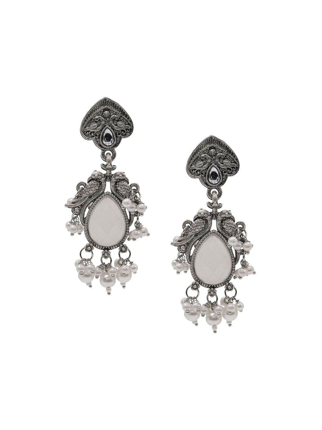 

Shining Jewel - By Shivansh Silver-Plated Brass Contemporary Cubic Zirconia Drop Earrings, White