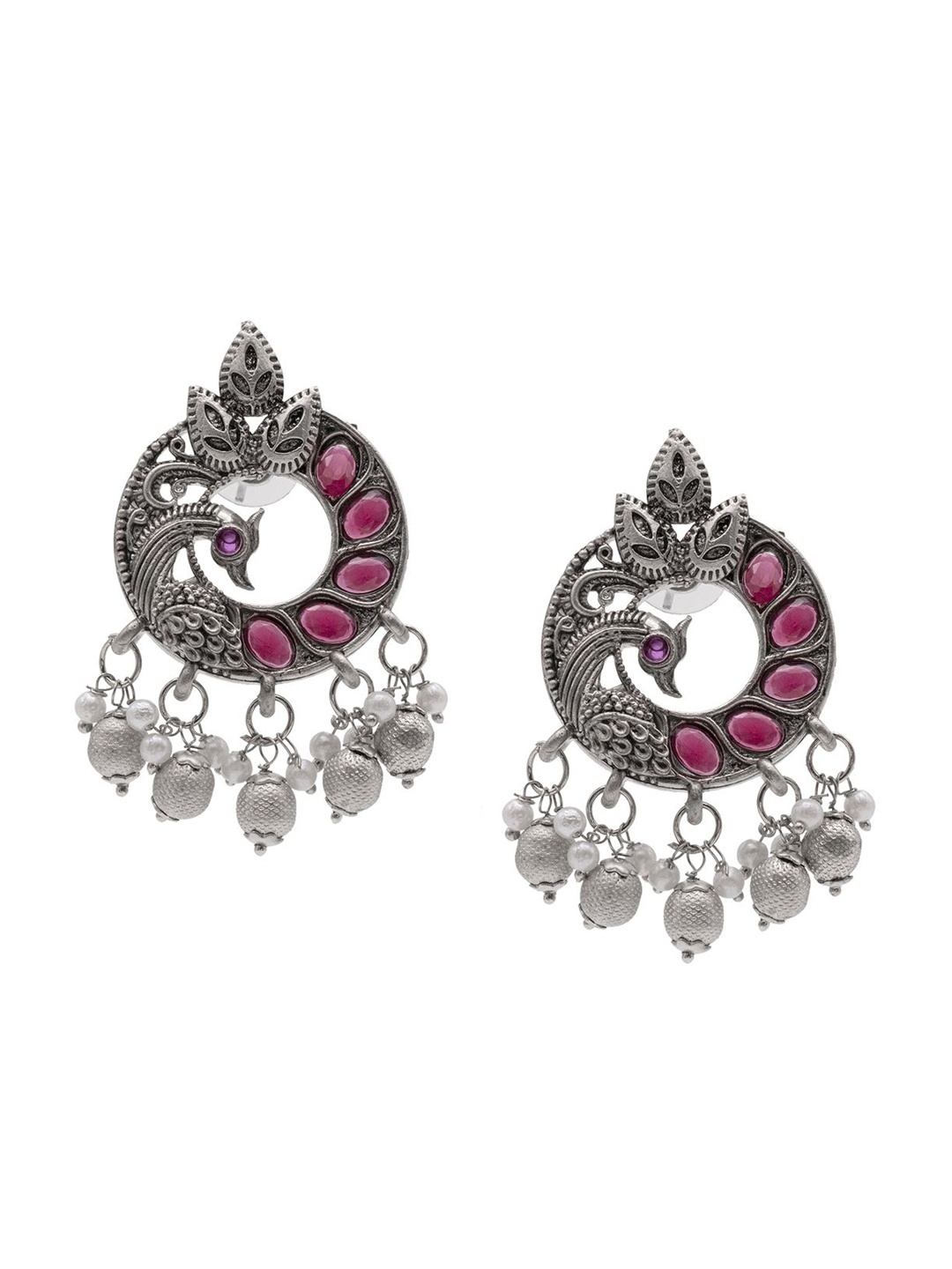 

Shining Jewel - By Shivansh Silver-Plated Brass Contemporary Cubic Zirconia Drop Earrings, Maroon