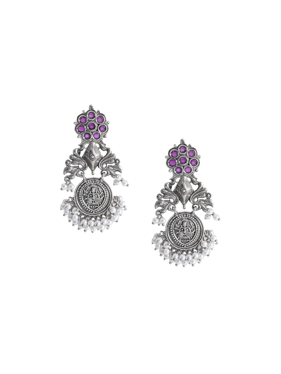 

Shining Jewel - By Shivansh Silver-Plated Brass Contemporary Cubic Zirconia Drop Earrings, Maroon