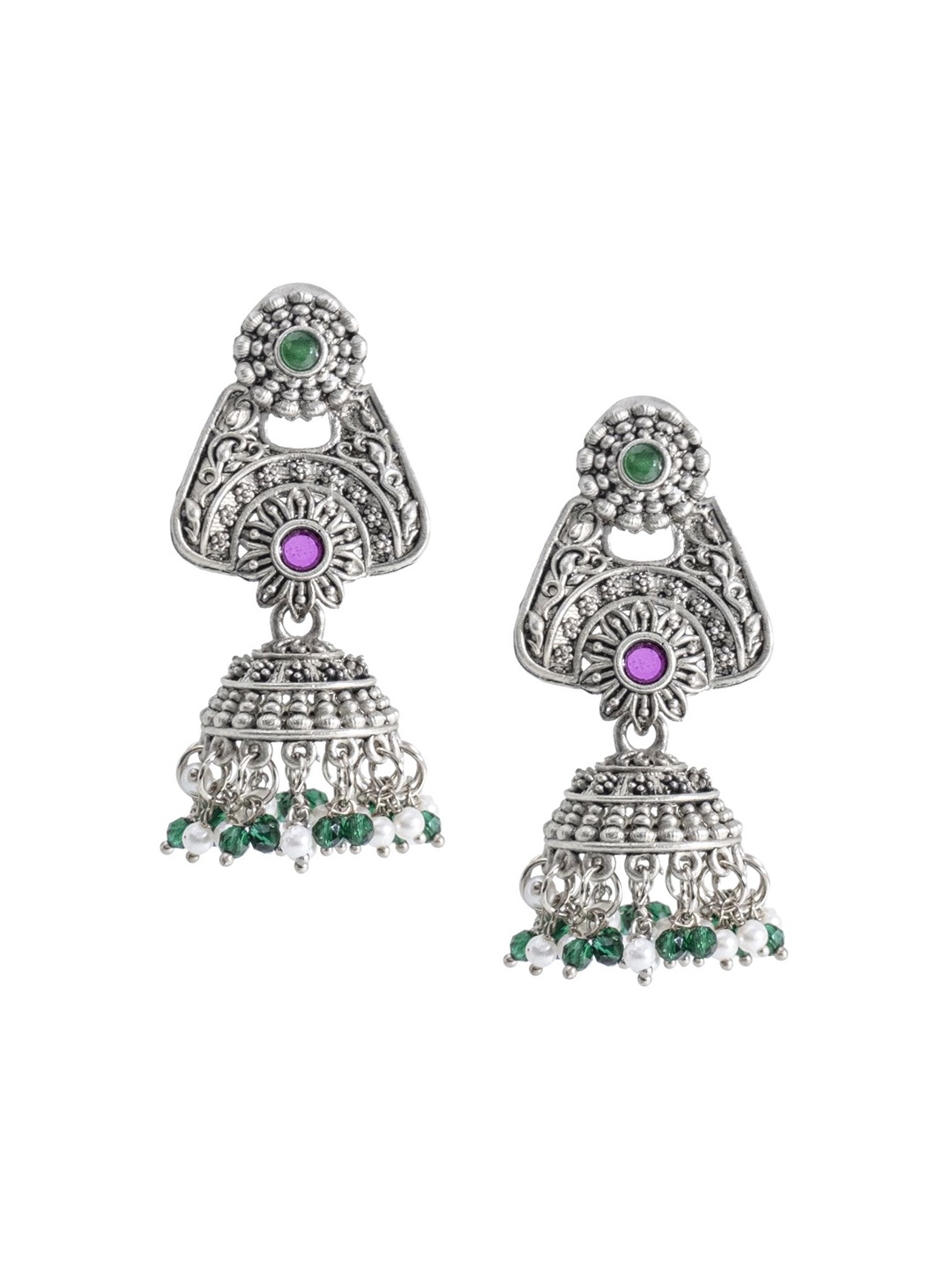 

Shining Jewel - By Shivansh Silver-Plated Contemporary Cubic Zirconia Jhumkas